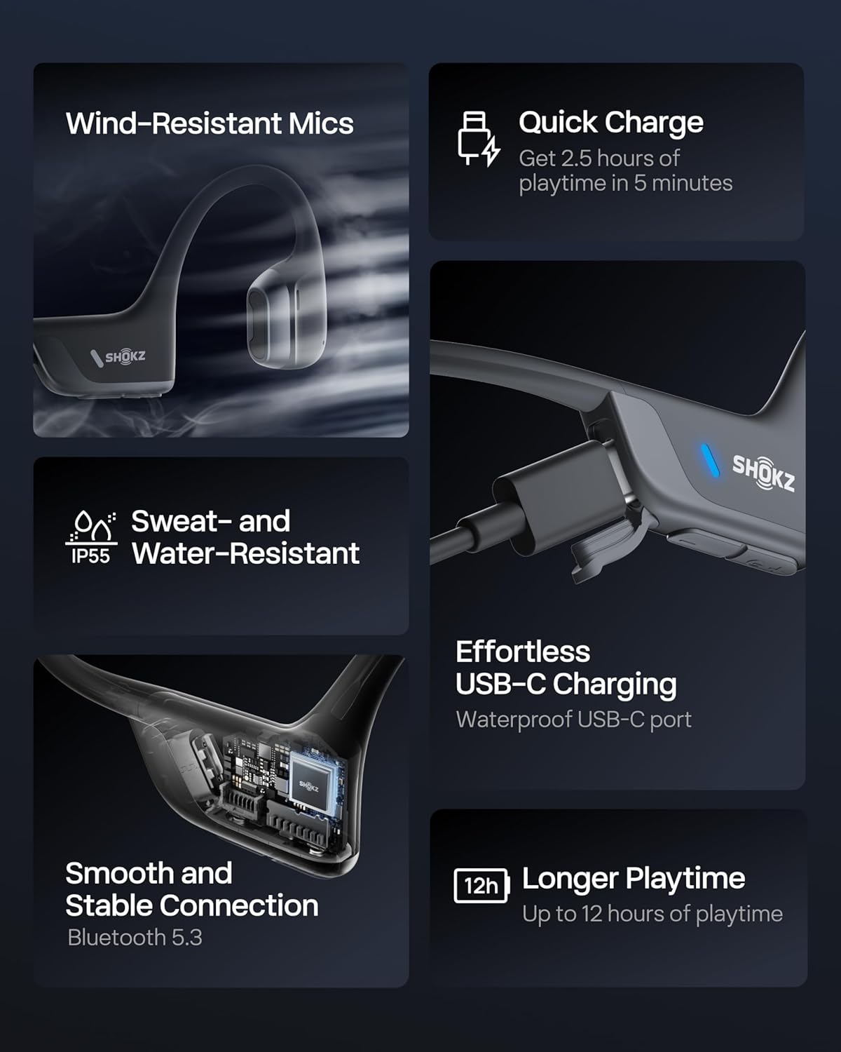 SHOKZ OpenRun Pro 2 - Bone Conduction Headphones | Wireless Sport Earphones with Deep Bass & Sweat Resistance