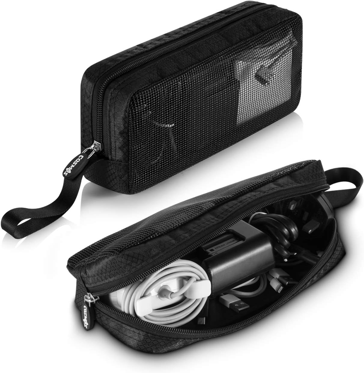 CM Travel Cable Organizer Case Portable Computer Accessories Zipper Mesh Pouch for Holding Laptop Mouse, Power Bank