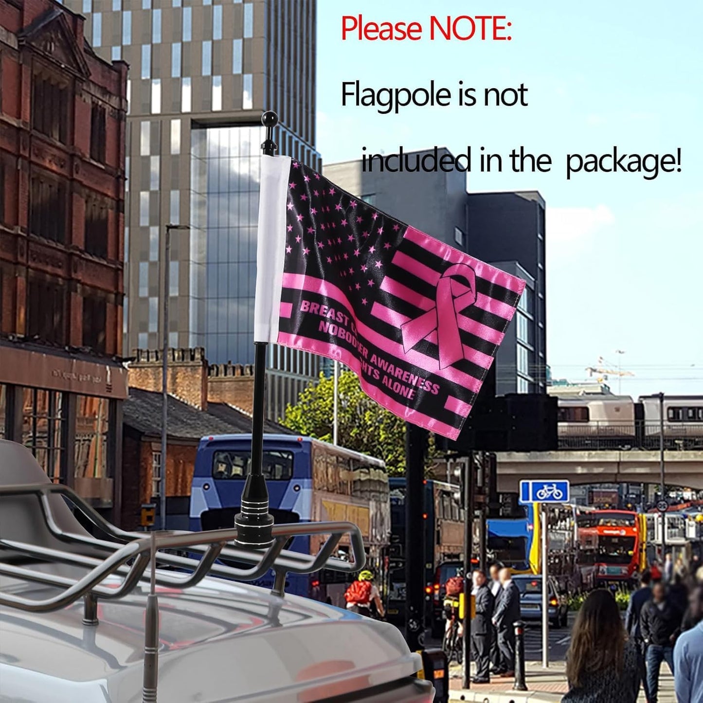 Rouge Motorcycle Flag - 6x10 Inch Double-Sided Breast Cancer Awareness Flag | Durable Satin Polyester