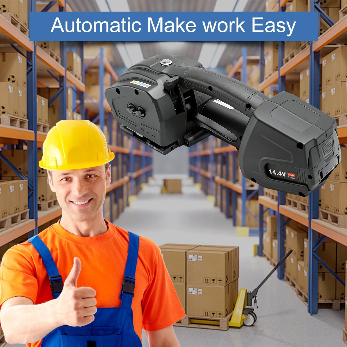 HTAXSCC Electric Strapping Machine 2 x 4000mAh Battery Automatic Strapping Tool for 1/2-5/8in PP PET Straps Portable Handheld Banding Machine for Warehouse Box Pallet Packaging