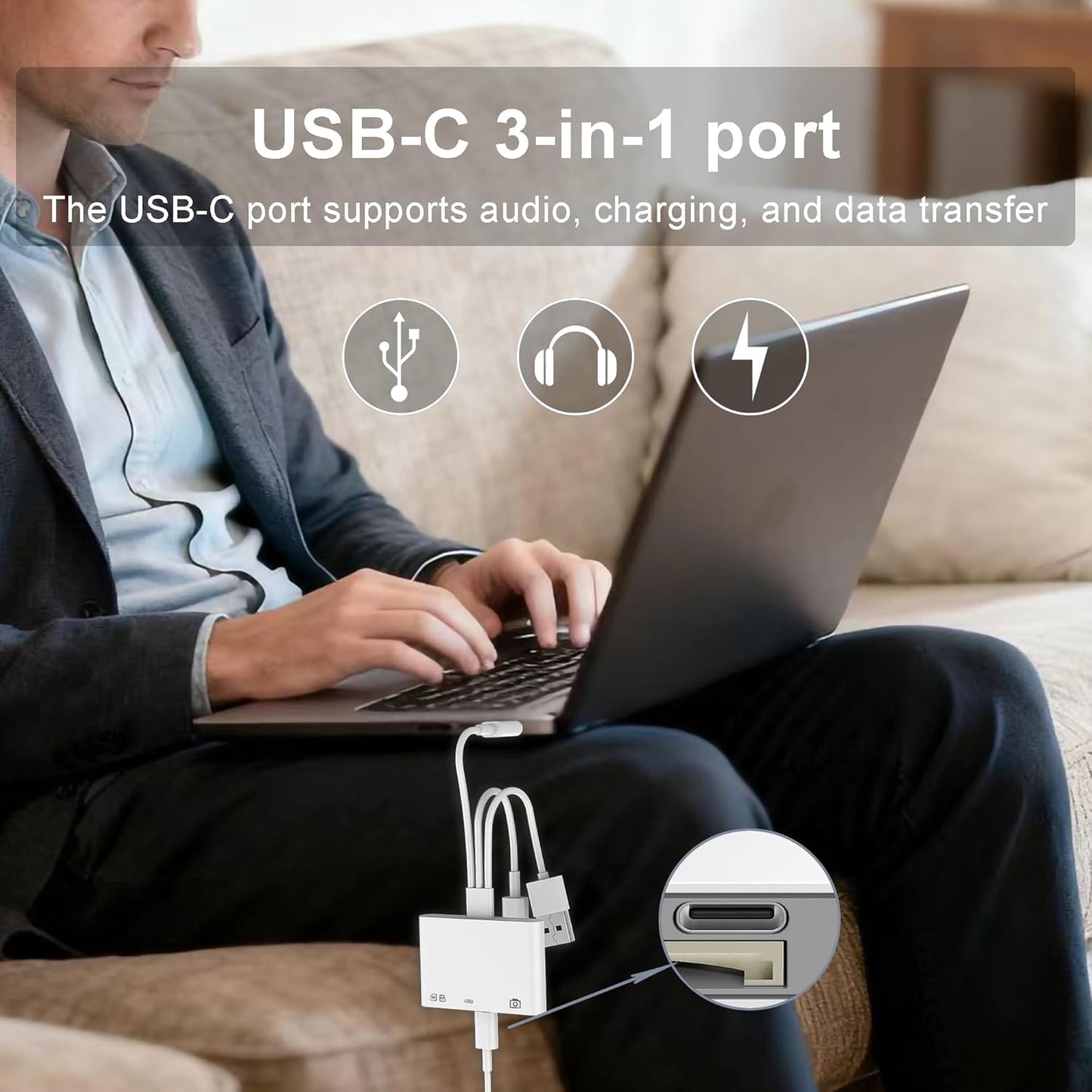 Ardaddyn 4-in-1 3.0 SD Card Reader for iPhone iPad Mac, USB-C+Lightning+USB OTG Adapter, Fast Transfer from Camera