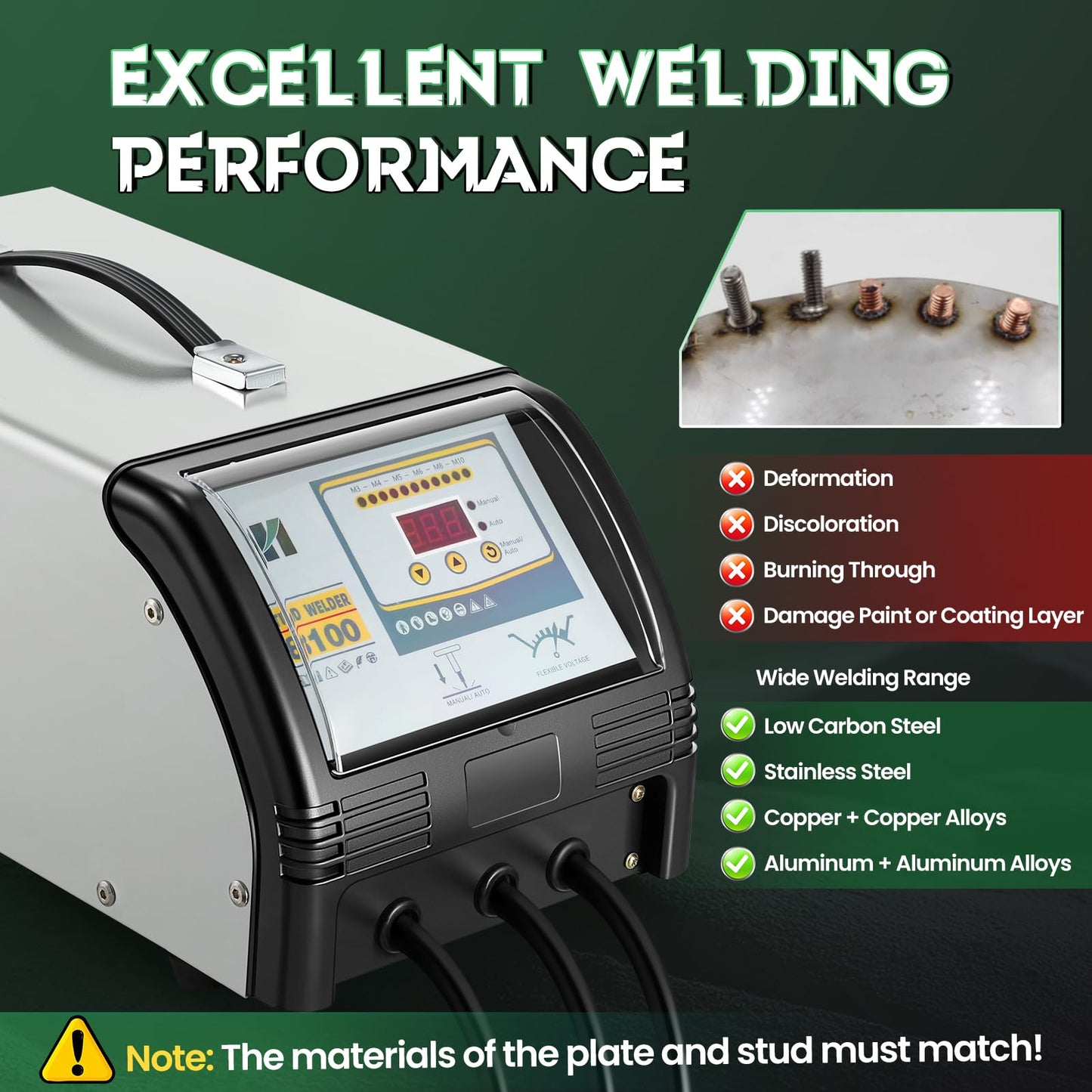 Huanyu Capacitor Discharge Stud Welder M3-M10 Stud Bolt Plate Welder Welding Machine Welding Bolt Plate Insulation Nail Screw Low Carbon Steel Stainless Steel Aluminum Brass (Model-8100, 110V)
