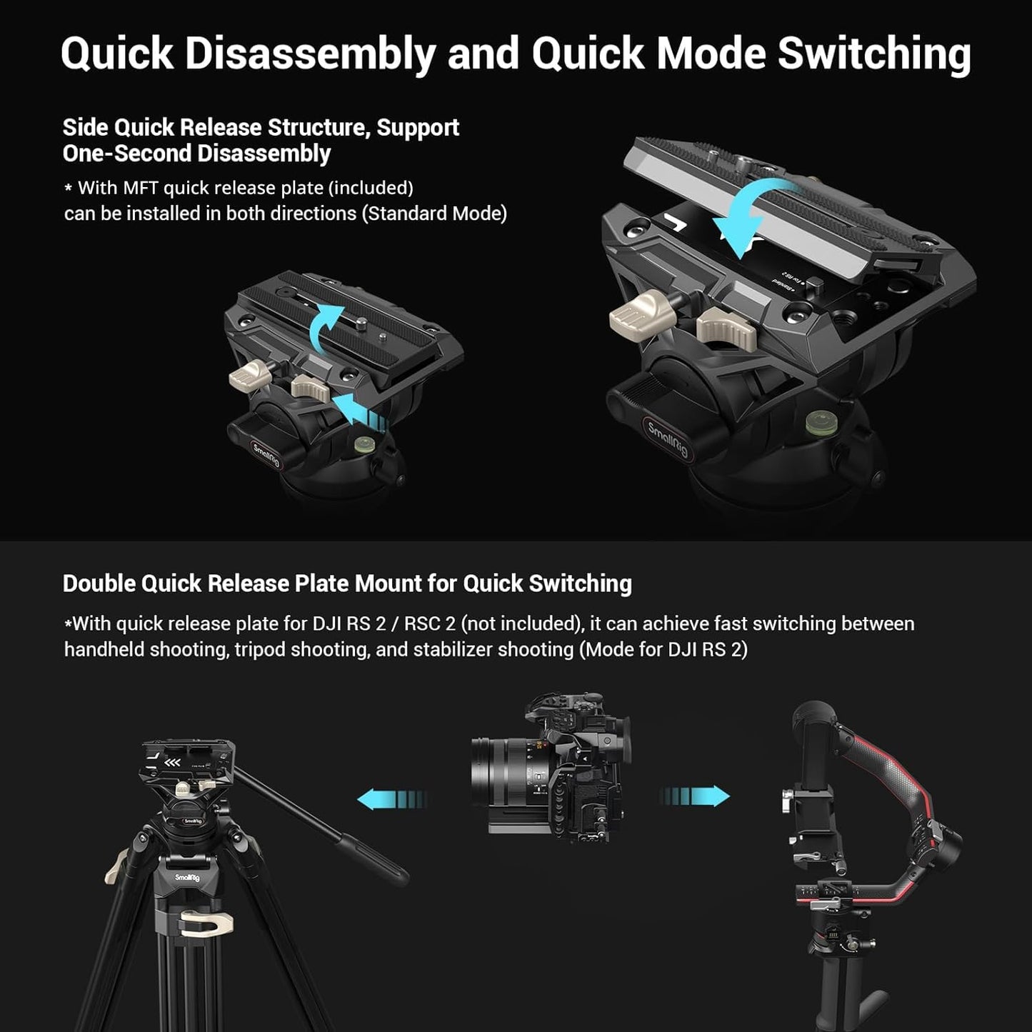 SmallRig AD-01 Video Tripod, 73" Heavy Duty Tripod with 360 Degree Fluid Head and Quick Release Plate for DSLR, Camcorder, Cameras 3751