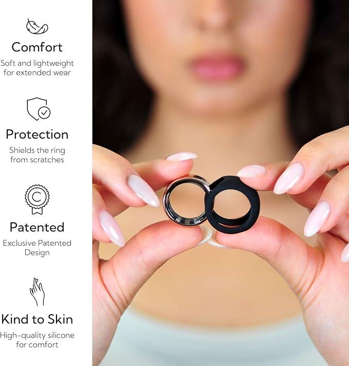 Rinfit Smart Ring Protector - Silicone Ring Enhancer for Active Lifestyle and Gym - StyleFit U.S. Design Patent - Black, Size 8