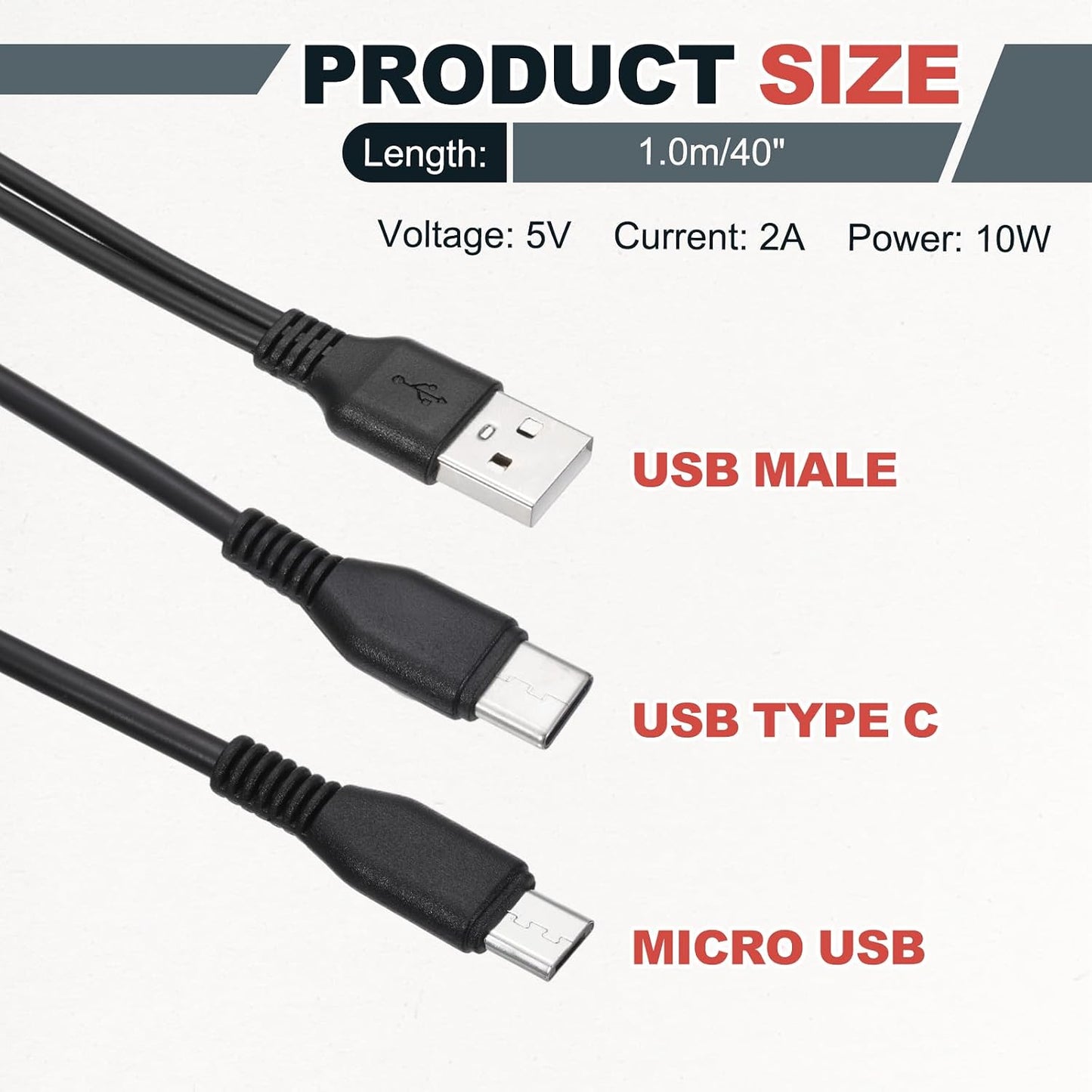 2 2 1 40 Inch 5V 2A, MECCANIXITY Multi USB A to Micro USB in Splitter Charging Cable Cord for Phone Power Bank Tablet
