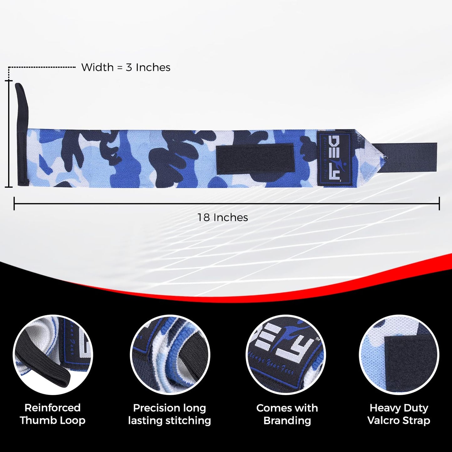 DEFY 18” Weightlifting Wrist Wraps – Professional Fitness Wrist Wraps for Men & Women with Thumb Loop - Wrist Support for Weightlifting, Strength Training, Powerlifting & Bodybuilding (Blue Camo)