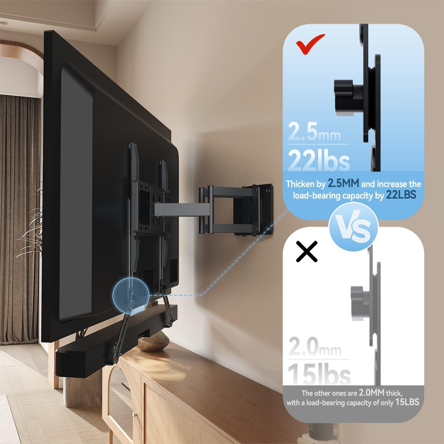 C YECEN 22Lbs, Sound Bar Mounts Under TV or Above TV, Soundbar Mount Hold Up to with Detachable Extension Arms