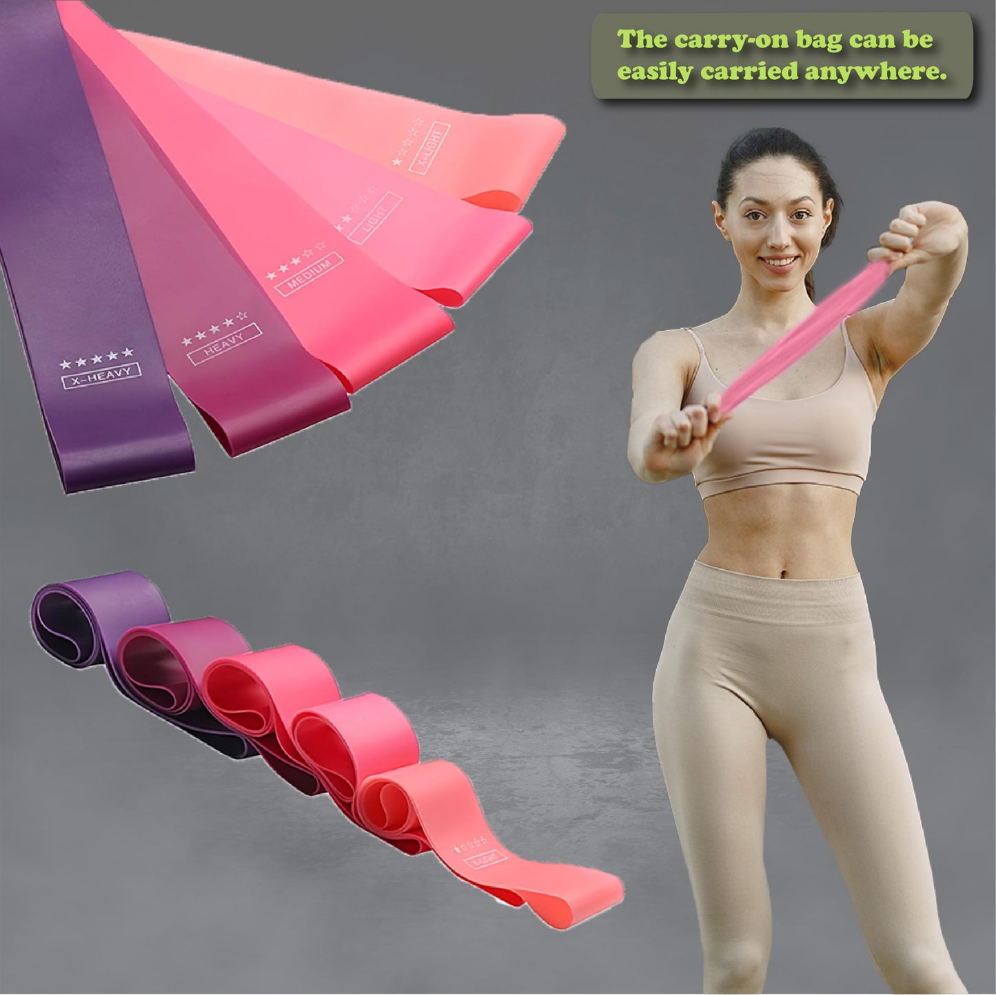 H&F Clicks Resistance Bands for Working Out, Exercise Bands for Physical Therapy, Pack of 5 Different Levels Elastic Band for Home Gym, Fitness, Stretching, Strength Training & Yoga - Gym Accessories.