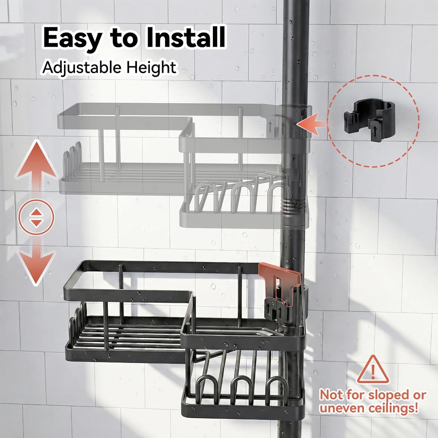 YASONIC Corner Shower Caddy - Adjustable Tension Pole Shelves, Rust-Resistant, No-Drill Installation | Black, 25.7-109.1in