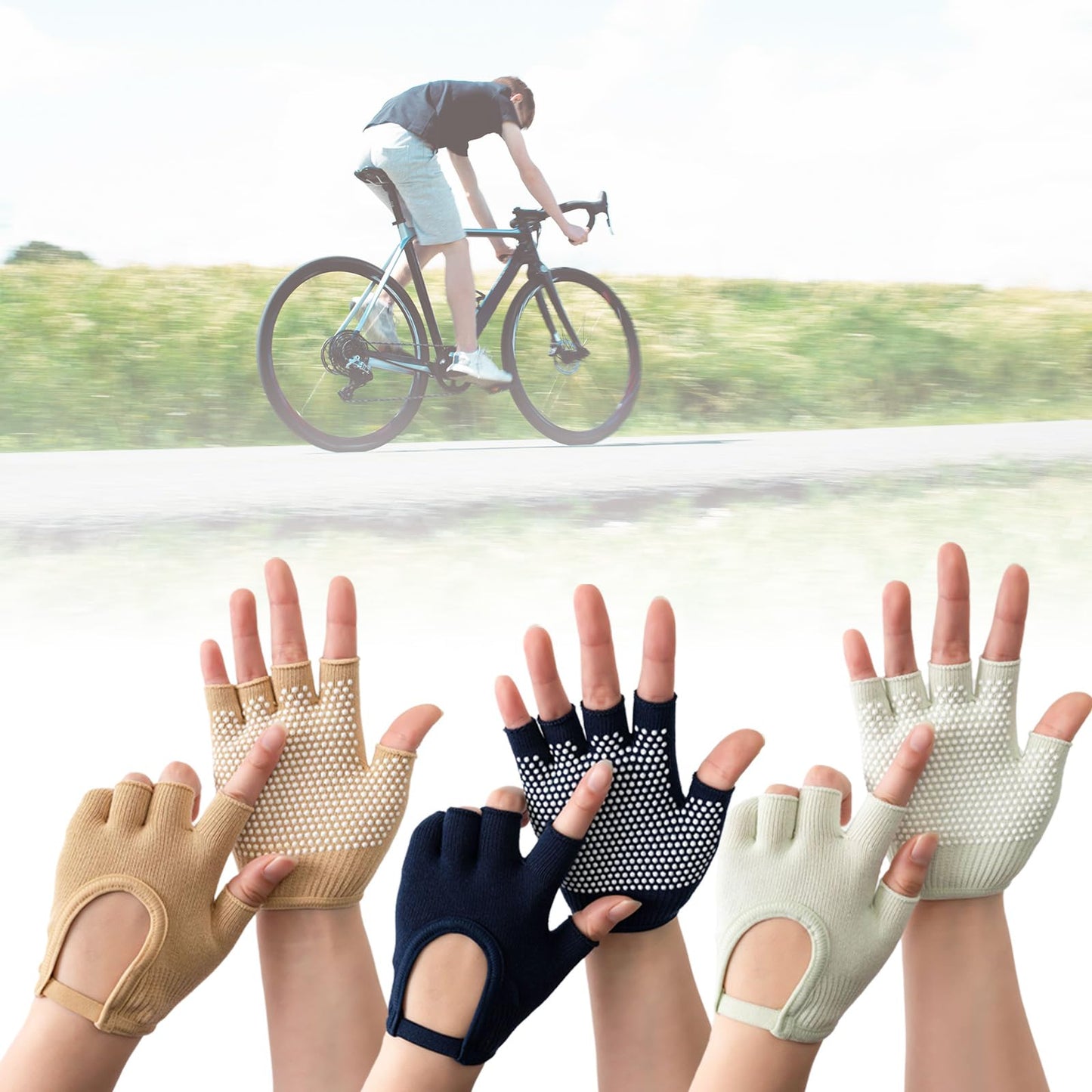 KANGQL Gym Gloves, 2Pcs Silicone Antislip Five Finger Workout Glove Weight Training Gloves Gym Gloves Weight Lifting Gloves for Men Women, Beige