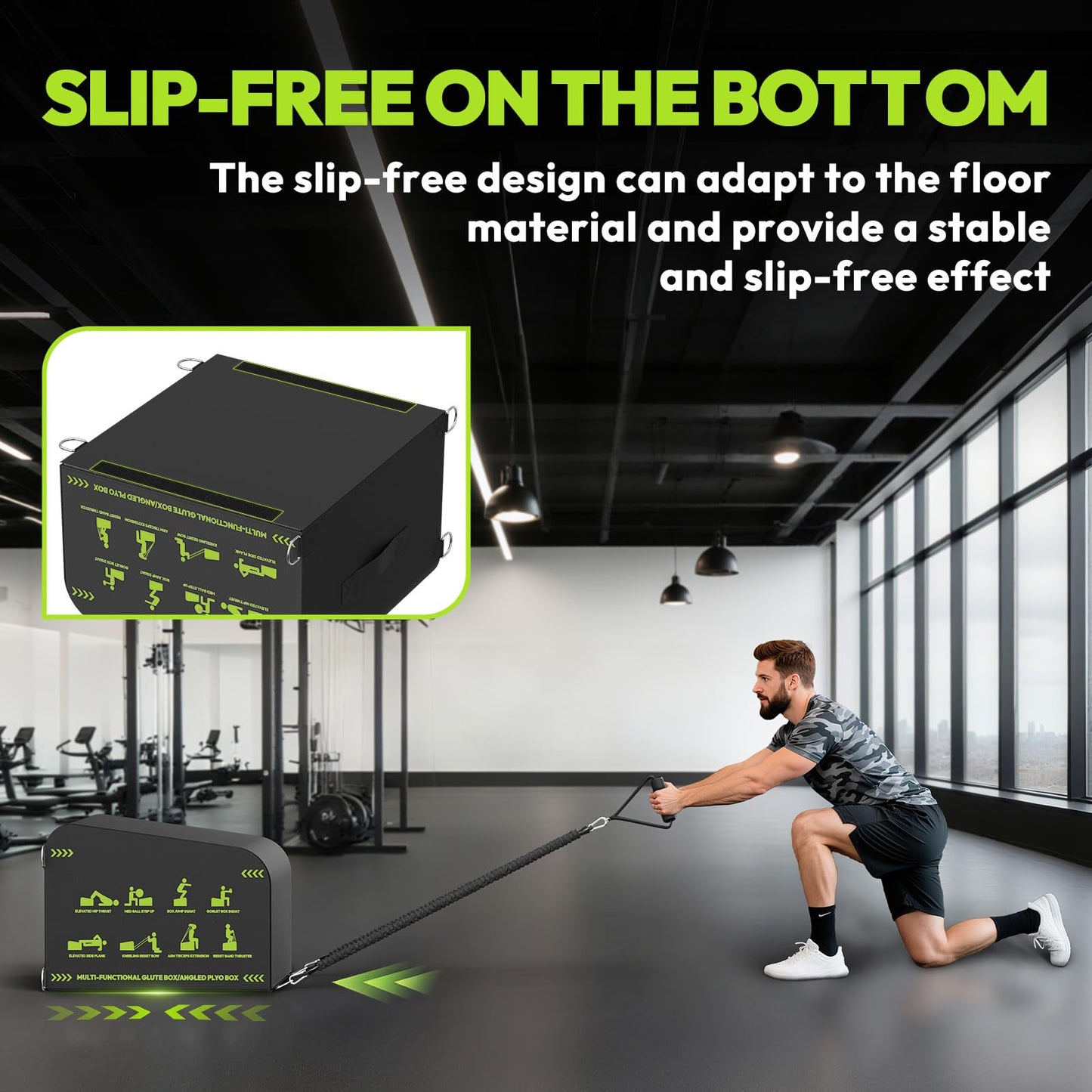 HANDBODE Hip Thrust Bench, Multi-Functional Slip-Free Hip Thrust Machine for Glute Bridge, Box Jump, Push-Ups, Squat, Ab Exercise, Suitable for Home & Gym, Black/Green