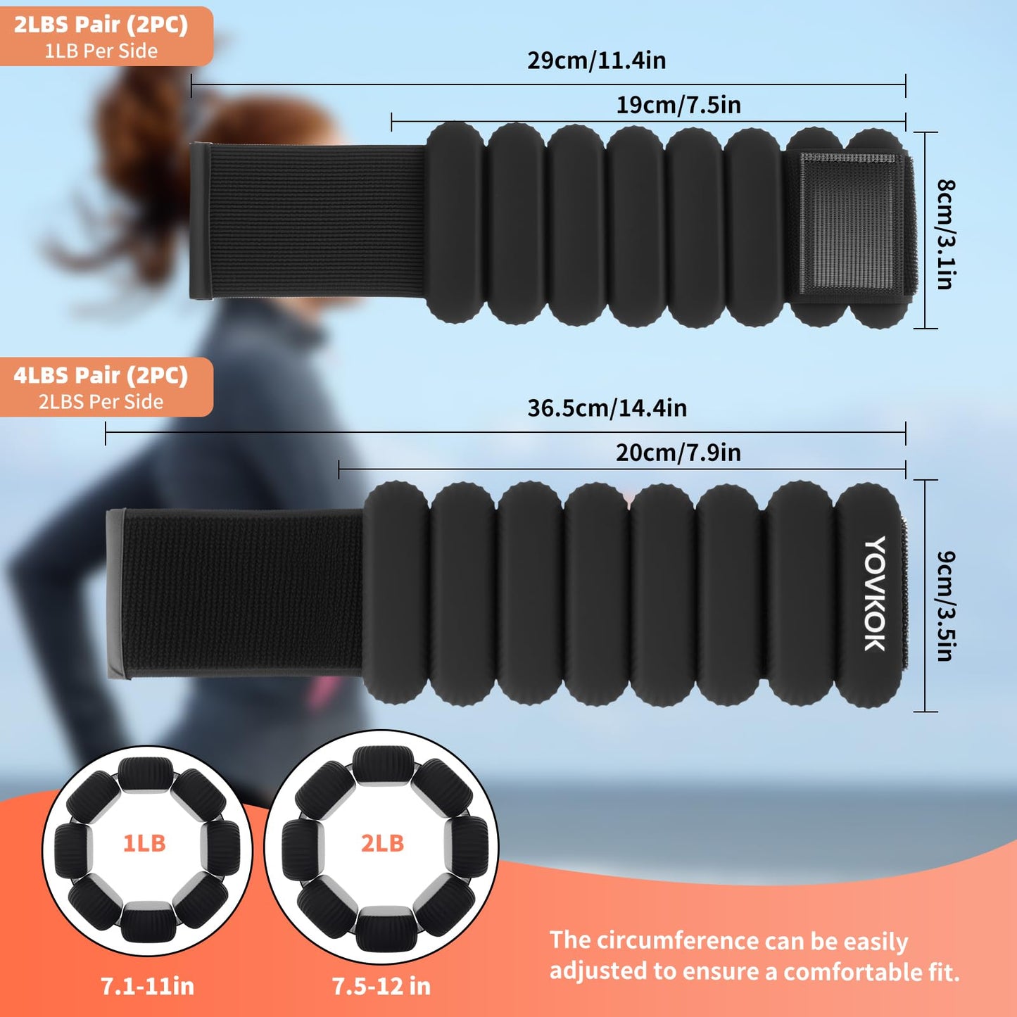 Wrist Weights, Silicone Adjustable Ankle Weights for Women Men - Strengthen Arms and Legs Ideal for for Home Gym Workout, Running, Yoga, Pilates, Barre, Exercise, Strength Training (Natural Black, 4 lbs Pair (2 lb Each))
