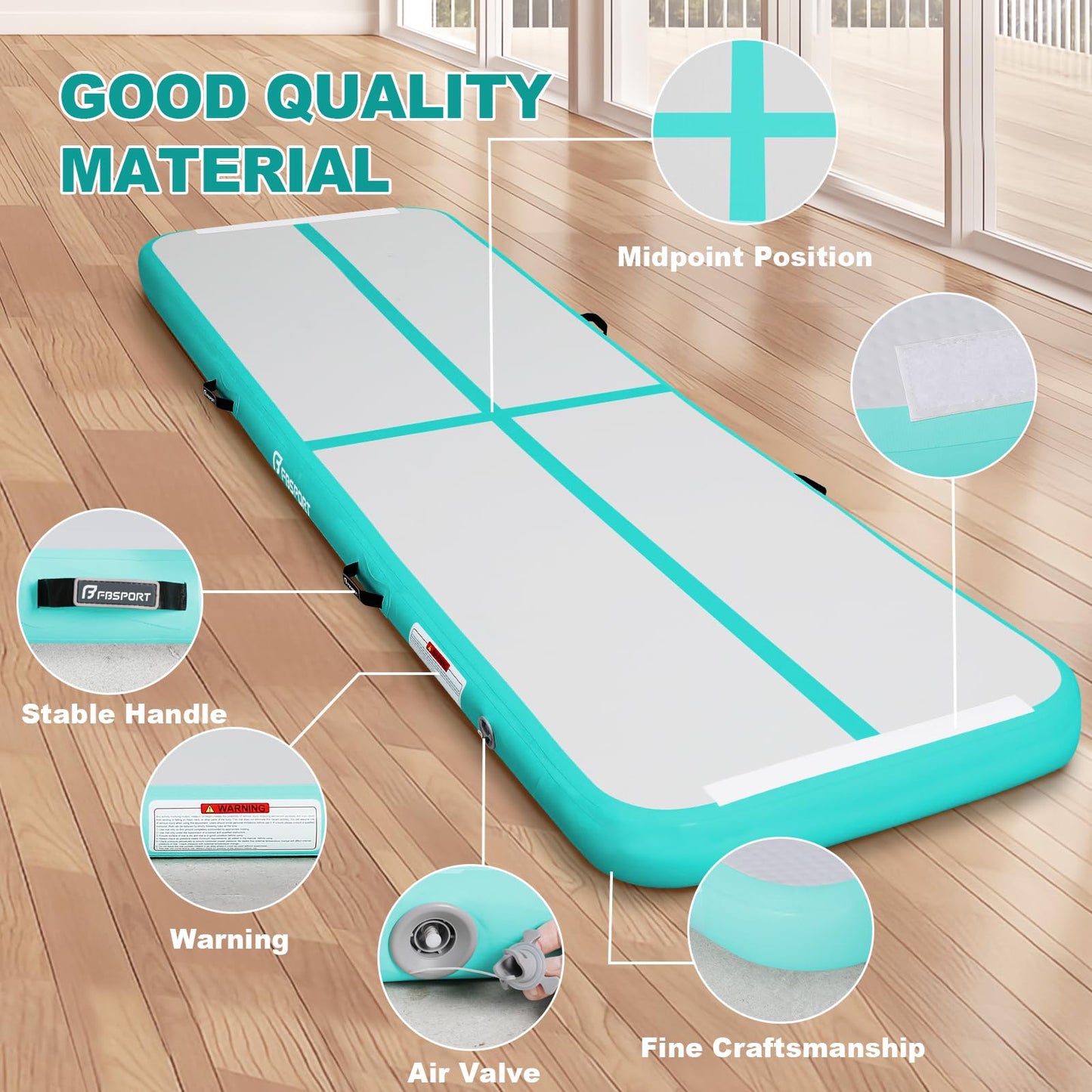 FBSPORT Inflatable Air Gymnastics Mat Training Mats 4/8 inches Thickness Gymnastics Tracks for Home Use/Training/Cheerleading/Yoga/Water with Pump