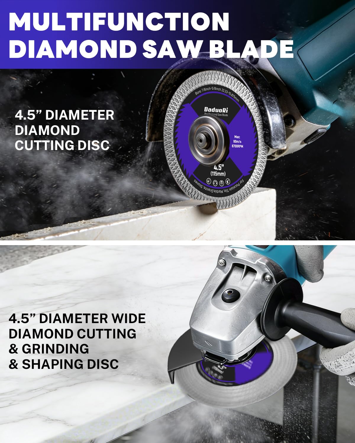 DaduoRi 18 PCS Diamond Hole Saw Kit with Pilot Bit Adapter, 1/4"- 4" Thickened Core Drill Bit Set, Includes Tile Shaping Cone & Wide Diamond Saw Blade, for Porcelain, Ceramic, Granite, Marble, Stone