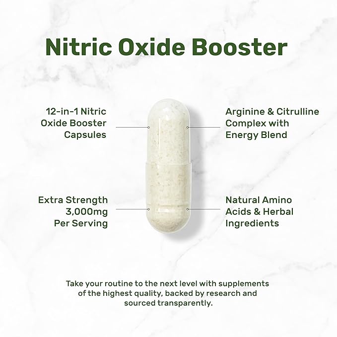 Nitric Oxide Booster 3,000mg Per Serving, 300 Capsules ??12 in 1 Nitric Oxide Supplement ??Arginine & Citrulline Complex with Energy Blend ??Marshmallow Root ??Promotes Nutrient Flow to Muscles&Heart