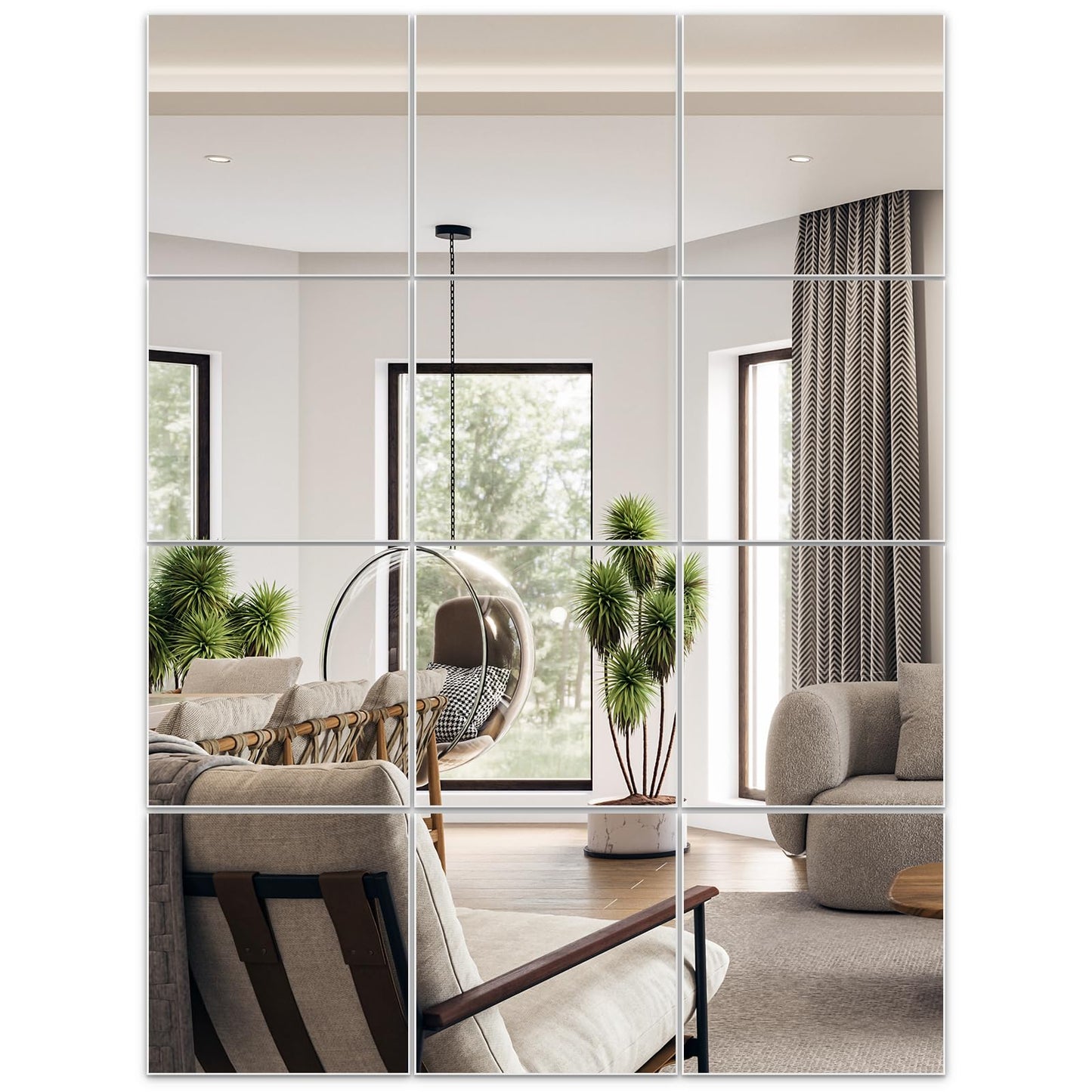 Home Gym Mirrors 12 Inch x 12Pcs Full Length Mirror Tiles Acrylic Unbreakable Wall Mounted Mirror Frameless Full Length for Home Gym, Bedroom, Door