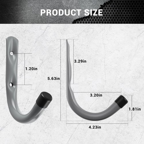 Home Master Hardware 12-Pack Heavy Duty Garage Storage Wall Hooks - Steel J Utility Hooks for Tools, Bikes, Ladders | Grey