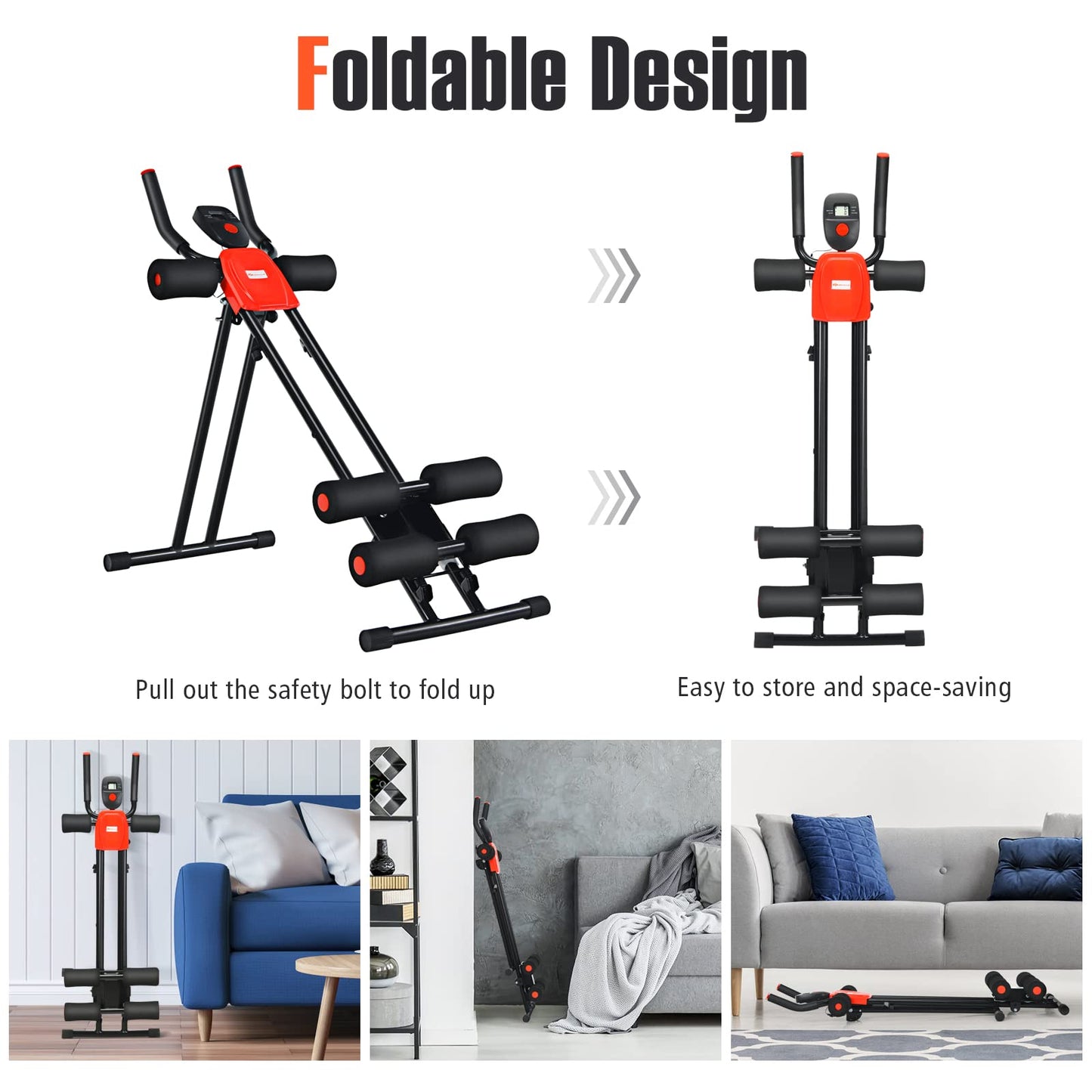 GYMAX Ab Machine, Abdominal Fitness Trainer with 3 Adjustable Resistance & LCD Monitor, Whole Body Workout Equipment Core Waist Cruncher for Home Gym Strength Training