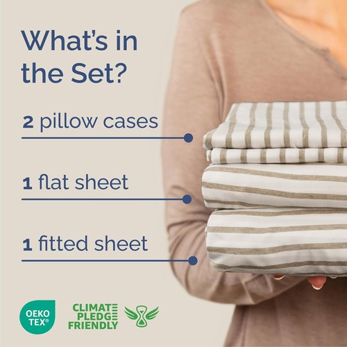 Cal King Size Sheet Set by Hotel Luxury | Comfy, Breathable & Cooling - Deep Pockets, Wrinkle-Free - Beige Stripes