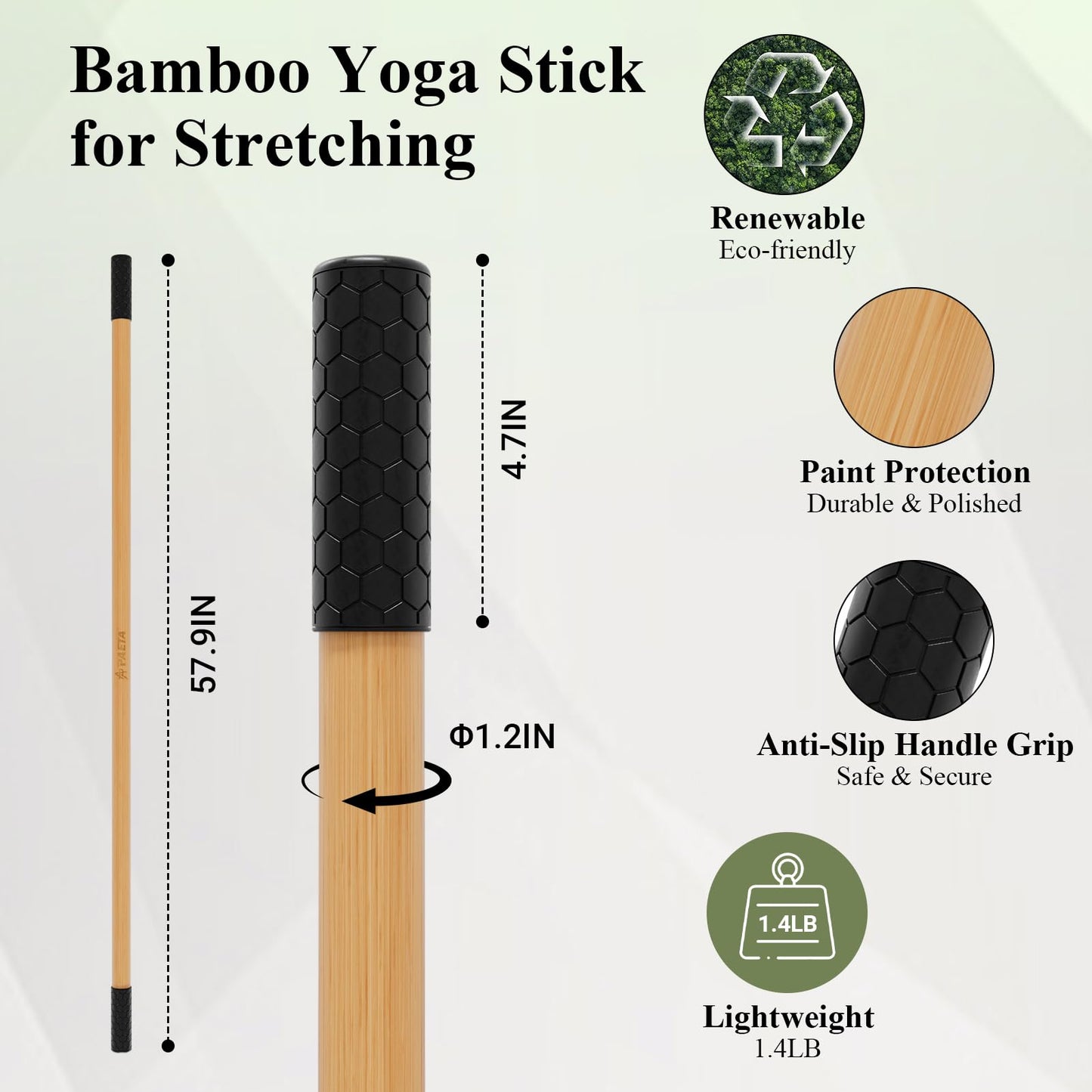 PAETA Yoga Stick for Stretching, 5ft Exercise Stick for Mobility & Flexibility, Bamboo Stretch Bar and Posture Pole with Non-Slip Grip - Includes Free Video Guide