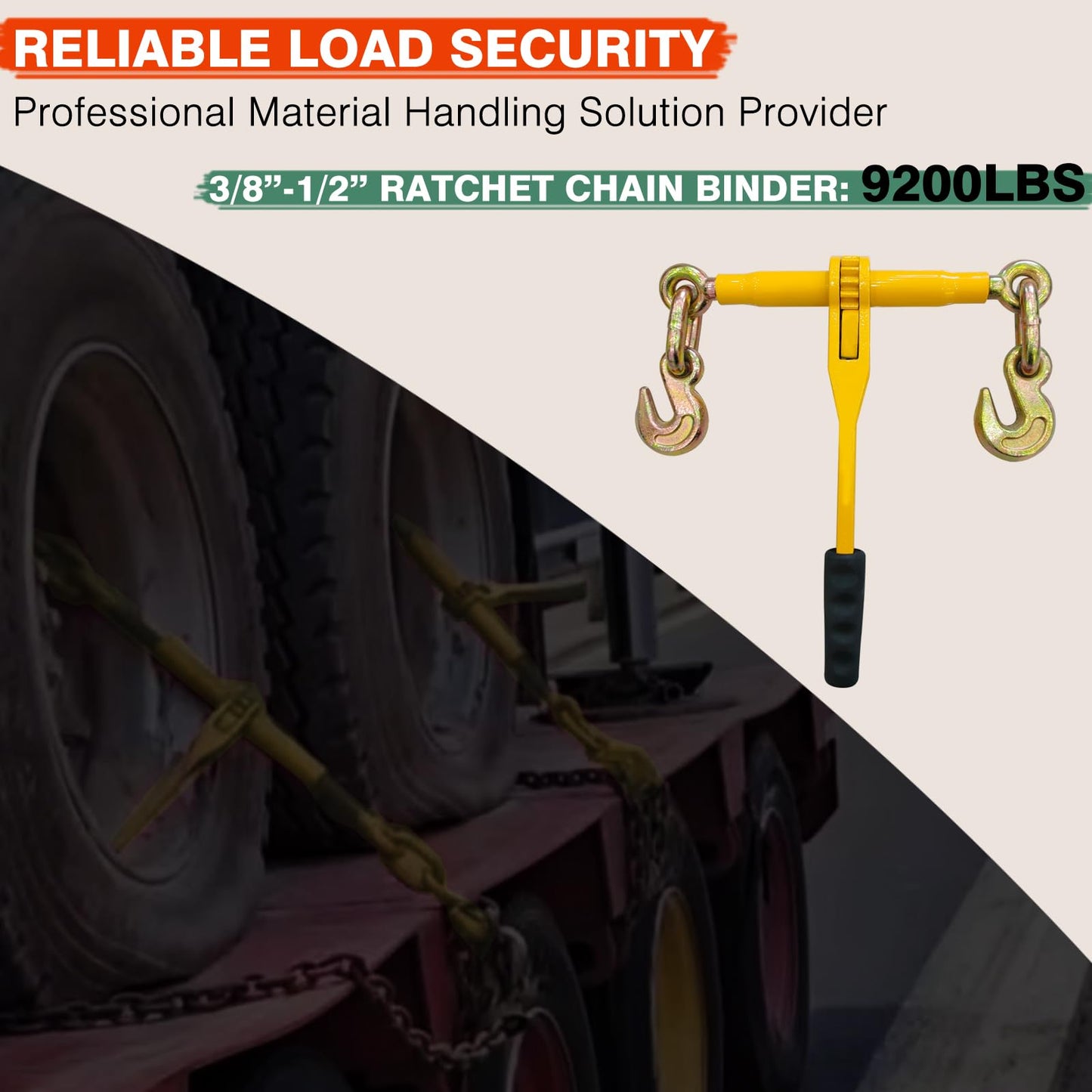 Ratchet Chain Binders,Heavy Duty Load Binders with Grab Hooks,9200 LBS Secure Working Load,Tie Downs for Grade 70-80 Transport Chain,for Towing,Hauling,Flatbed Trailers,3/8''-1/2", 4 Pack