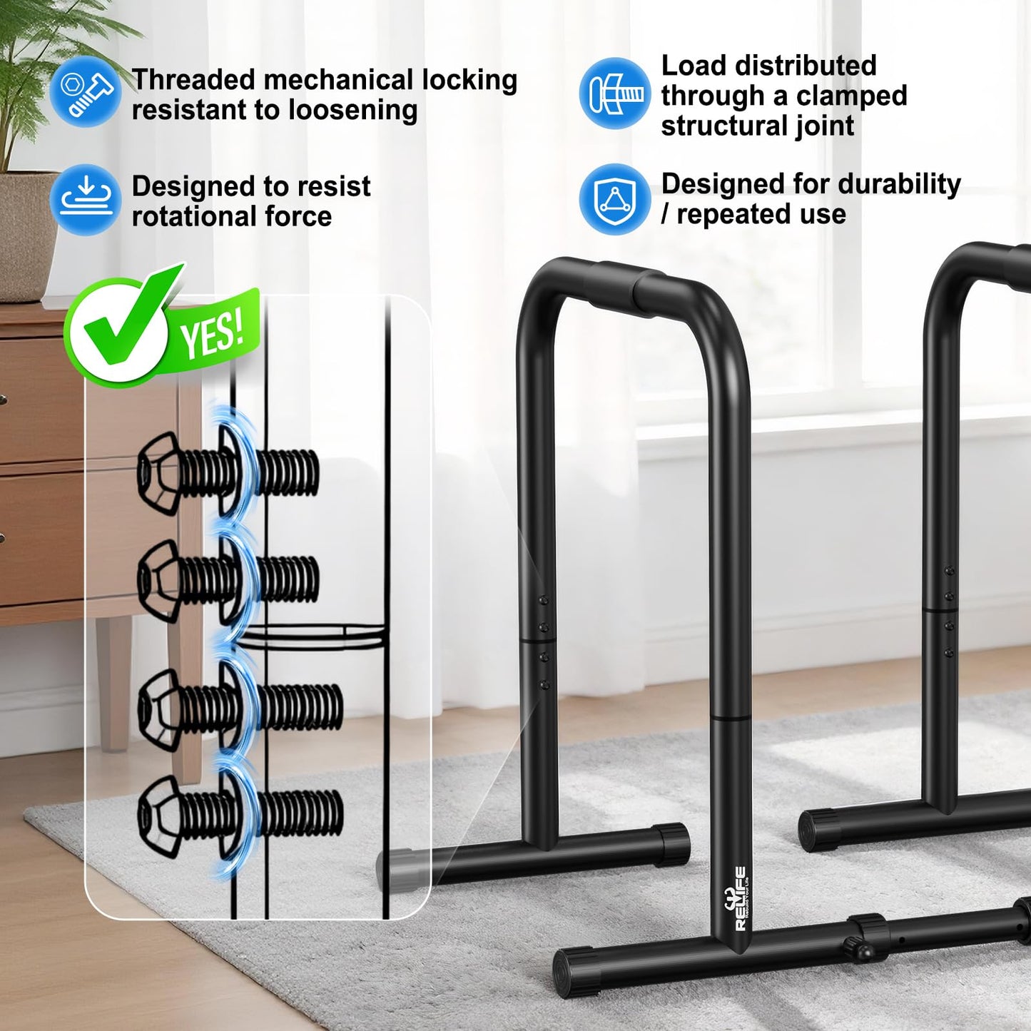 RELIFE REBUILD YOUR LIFE Dip bars &Dip Station Functional Heavy Duty Dip Stands Fitness Workout Dip bar Station Stabilizer Parallette Push Up Stand (Black)