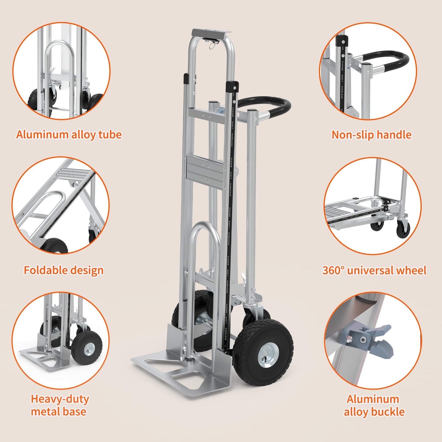 Aluminum Convertible Hand Truck, 800lbs 3 in 1 Folding Dolly Cart Lightweight Frame,Heavy Duty Industrial Platform Cart Handtruck for Construction, Logistics, Shopping, Home, Office Moving (Silver)