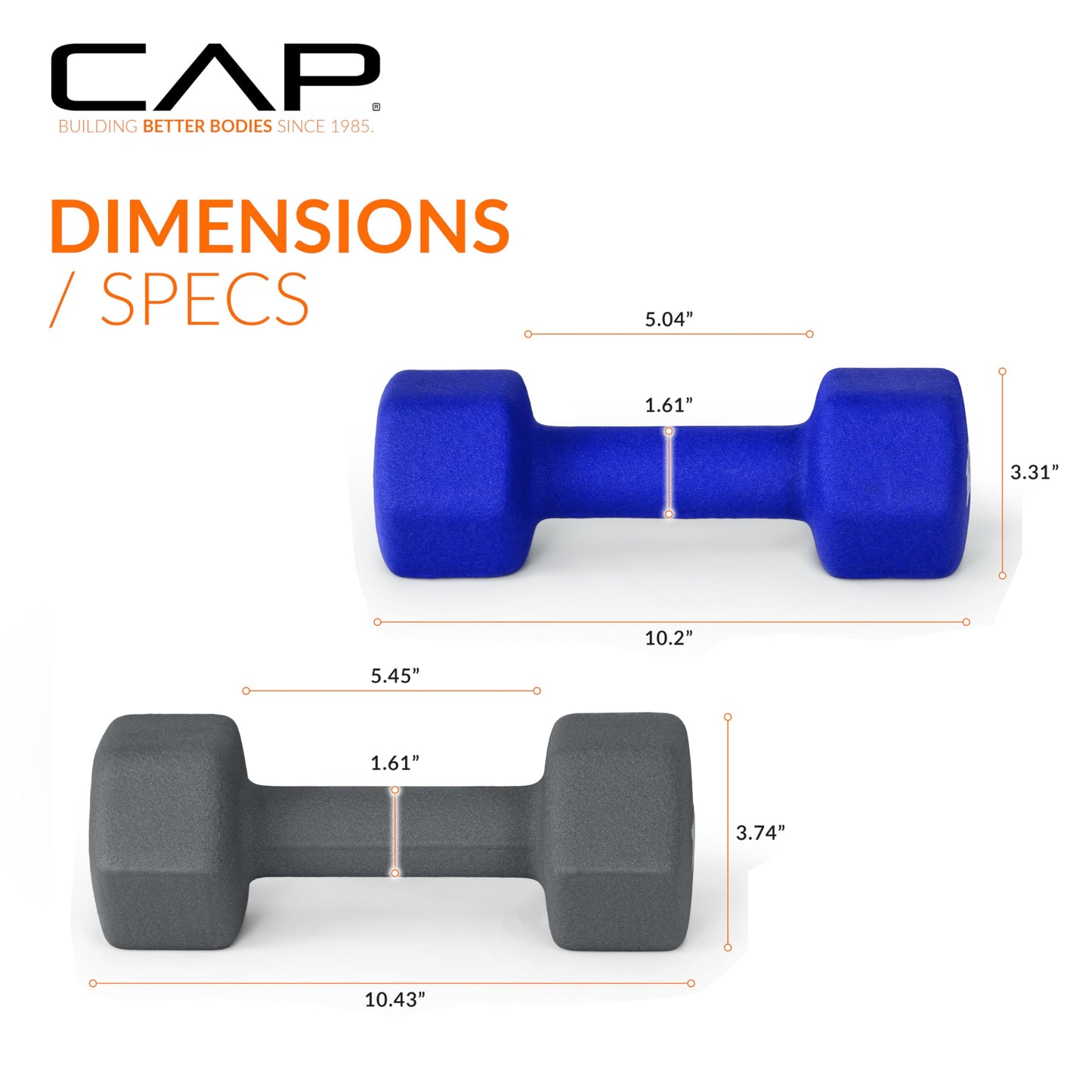CAP Barbell 100 LB Set of Neoprene Dumbbells with Rack Color Series | 5, 8, 10, 12 and 15 LB pairs