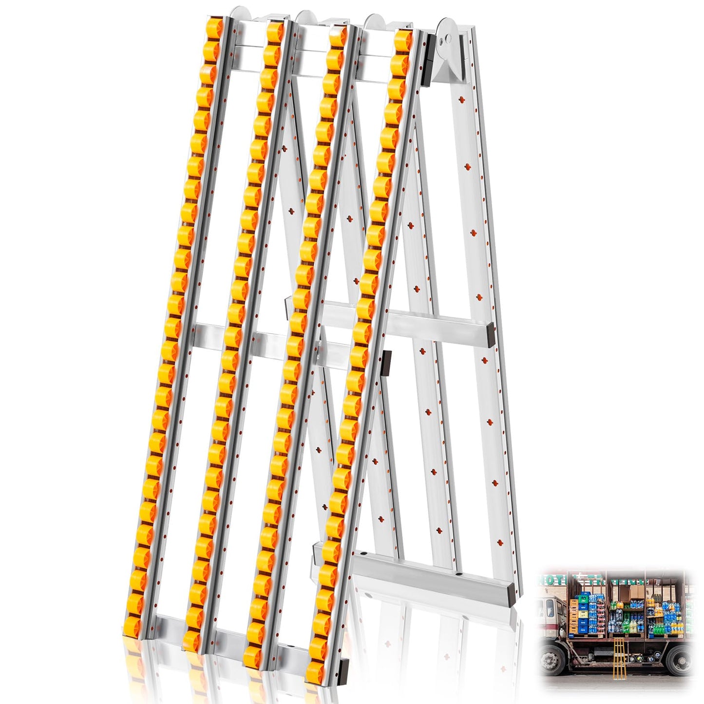Threlaco Foldable Conveyor Roller Manual Portable 15" W x 78" L Heavy-Duty Galvanized Steel Frame Conveyor Roller Ramp Table for Warehouse Freight Handling Loading Factory(Yellow)