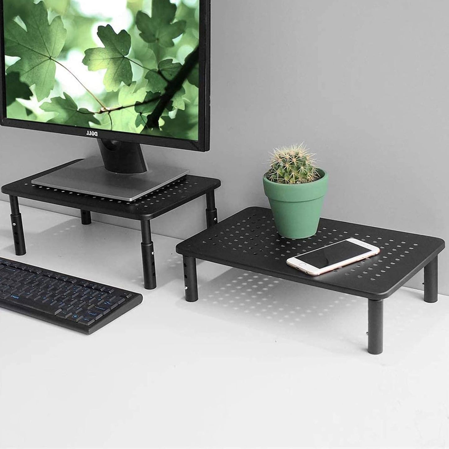 Riser,3 370X235MM 2 Packs,Black Bracwiser Monitor Stand Level Height Adjustable Desktop monitor stand for Computer