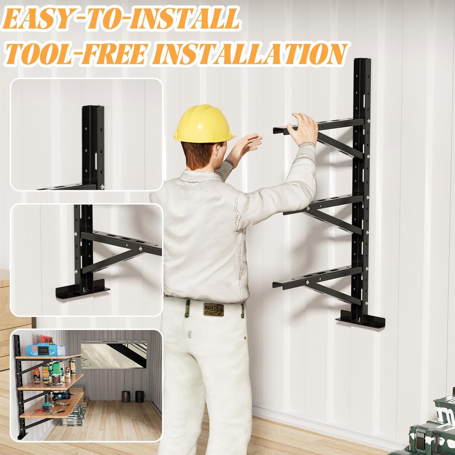 bimiti 2 Pack Shipping Container Shelving Brackets, Heavy Duty Adjustable Hanging Shelf Bracket Shipping Container Accessories Lumber Storage Rack, D-Ring Mount for Cargo Container 46.5"(H) X 22"(W)