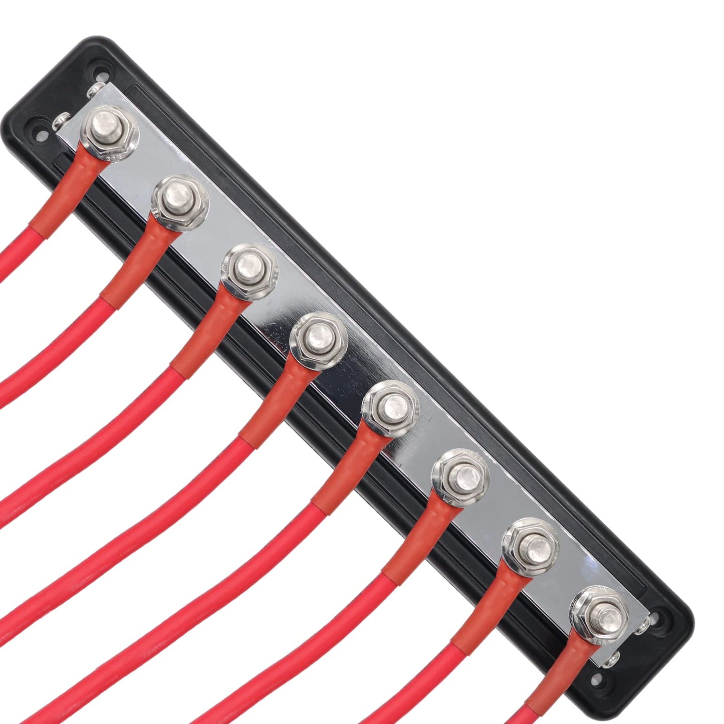AMOMD 2 Pcs 600 A High Current Copper Bus Bar 300V AC / 48V DC 8 Way 3/8 inch (M10) Studs 8#8-32 Screws Electrical Terminal Ground Distribution Block Battery Buss Bars with Cover (Red & Black)
