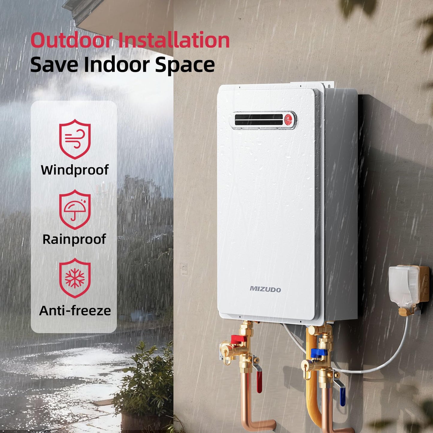 MIZUDO 180,000 BTU Natural Gas Tankless Water Heater, Outdoor Installation Up to 8.1 GPM, CSA Certified Instant Hot Water Heater for Residential Whole House, GEN 3