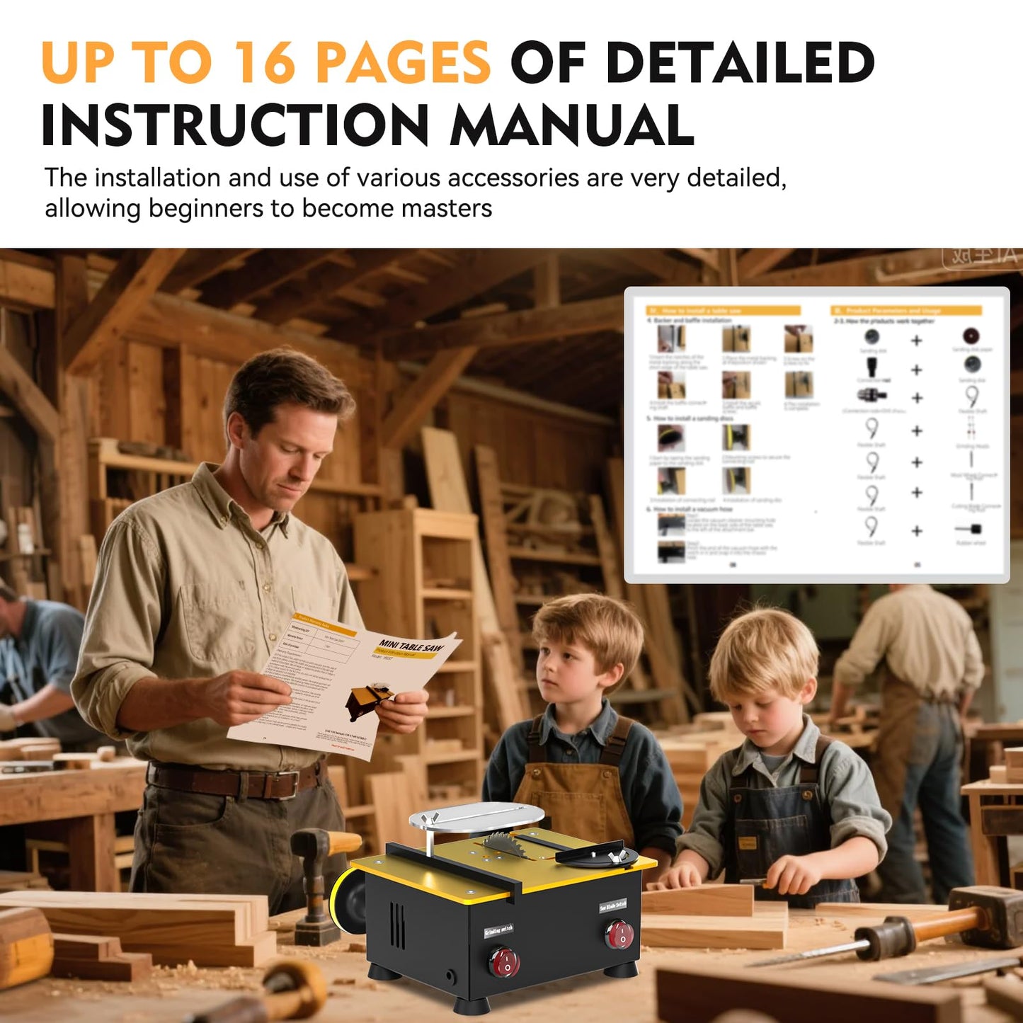 Mini Table Saw for Crafts[Dual 795 Motors & Switches] Max 200W/12,000RPM/26mm Adjustable Height Table Saw with Accessories.Gift for Men and Women's Creating Handmade Gifts,Exploring Hobbies