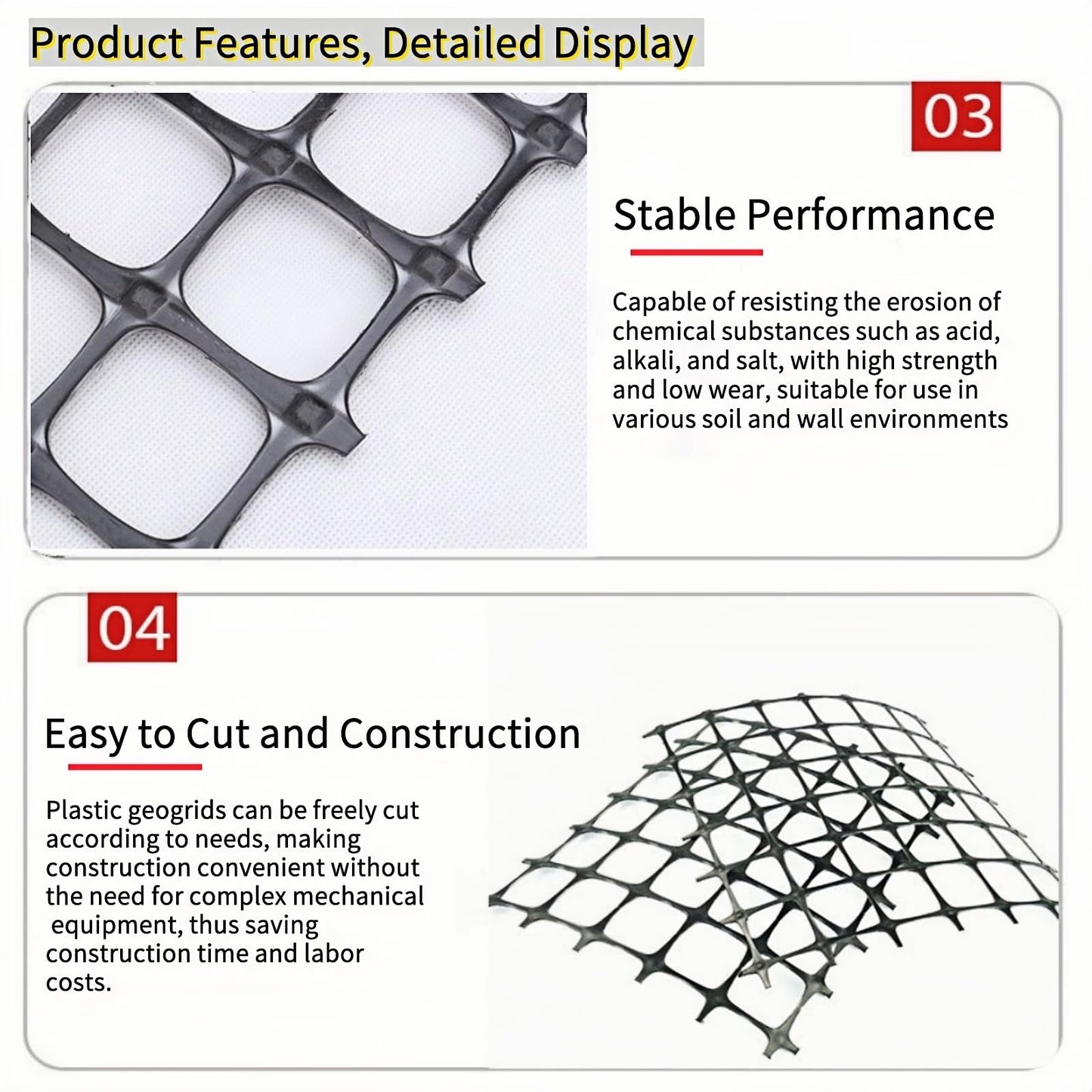 Bidirectional Force Bearing Plastic Geogrid 4' x 164' Paver Base Polypropylene Geogrid EarthLock Increase The Bearing Capacity of The Roadbed Prevent Collapse and Crack Formation