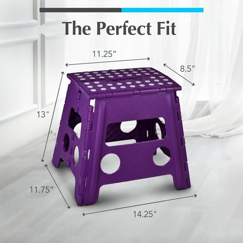 Handy Laundry Step Stool - 13 Inch Foldable Plastic Stool for Adults & Kids, Non-Slip & Portable - Purple