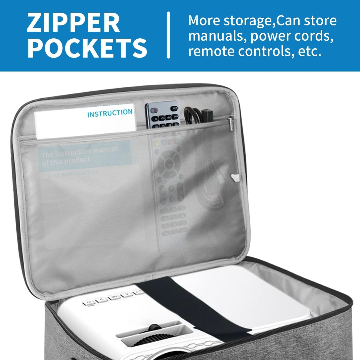 13.4 9.8 3.9in Projector Carrying Case, * * Projector Bag Large Bag with Accessories Pockets Adjustable Shoulder Straps