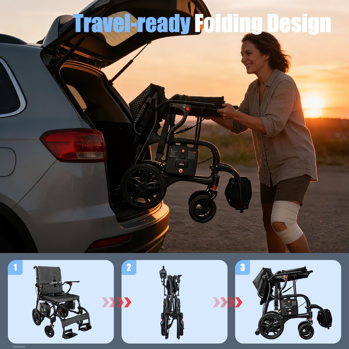 SOFTFISH 26 LBS Carbon Fiber Electric Wheelchair for Adults-25 Miles Long Range, Power Motorized Wheelchair, Lightweight Electric Wheelchair Foldable with 2 Lithium Batteries for All Terrain