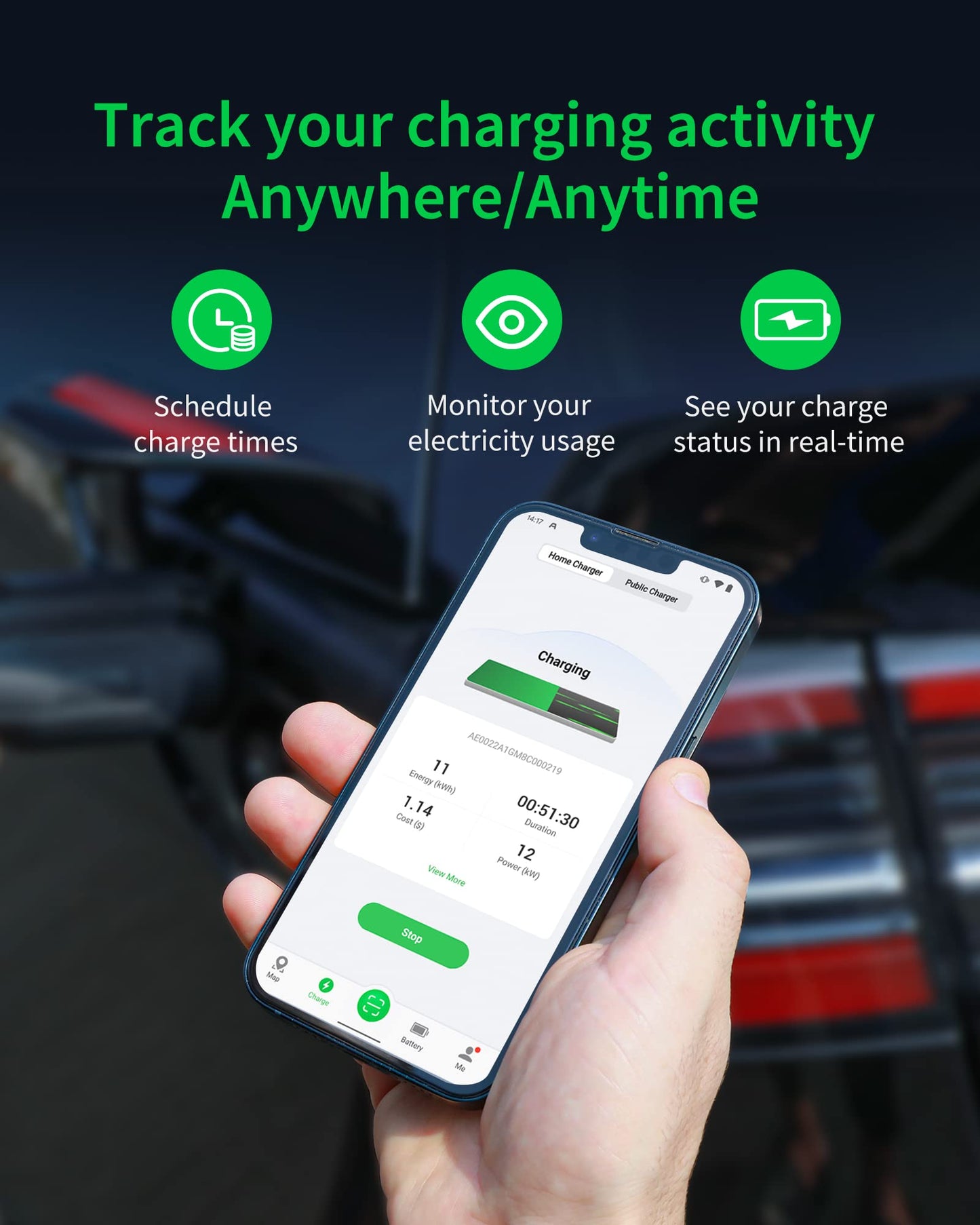 Autel Level 2 EV Charger up to 50Amp, 240V, Indoor/Outdoor Car Charging Station with J1772 Connector, Wi-Fi and Bluetooth Enabled EVSE, 25-Foot Cable, Hardwired, Dark Gray