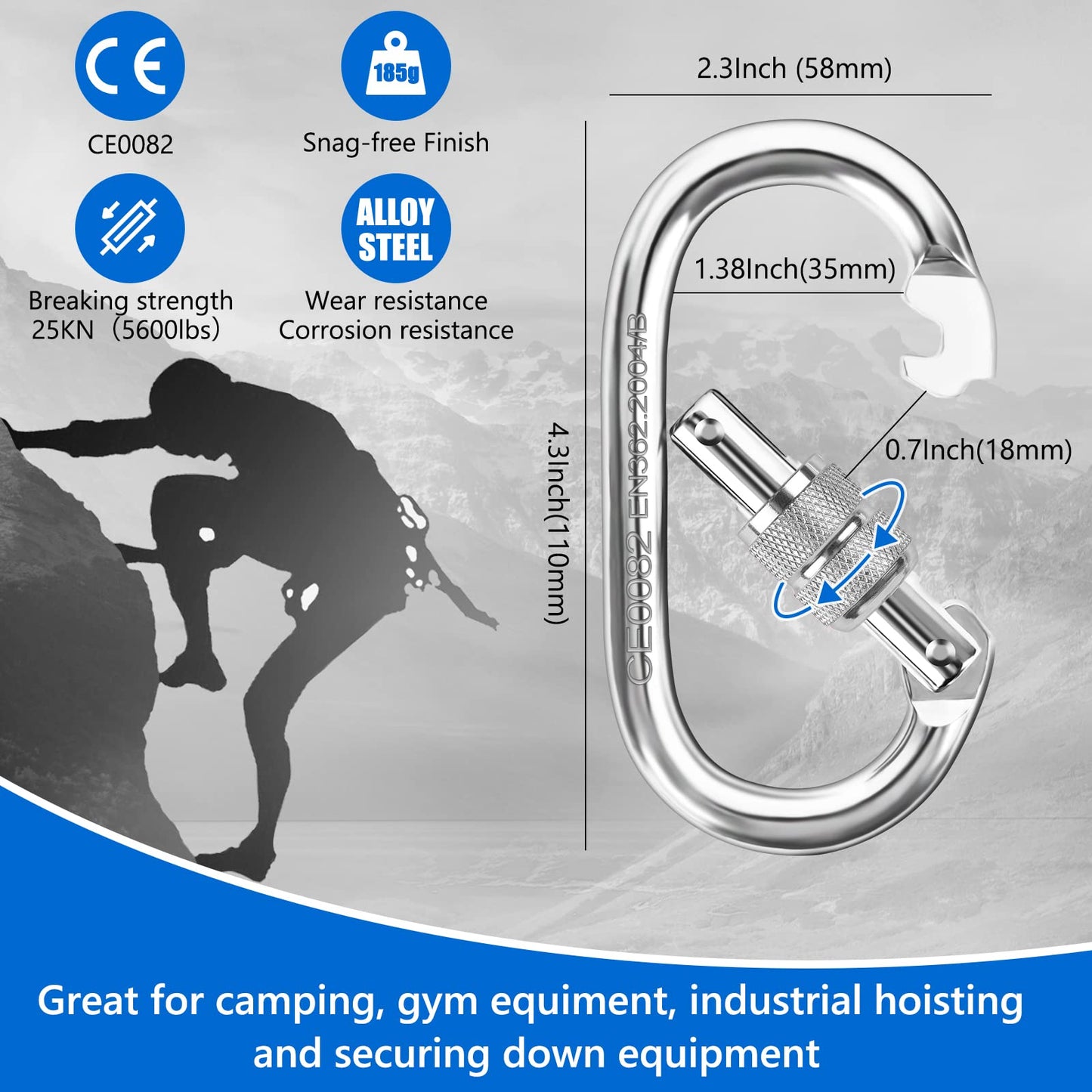 NTR Orange/Black/Blue Climbing Rope 10M(32ft) 20M(64ft) 30M(96ft) 50M(160ft), 8MM Static Rock Climbing Rope with 2 Steel Hooks, Rappelling Rope for Outdoor, Hiking Safety Escape Rope, Rescue Parachute