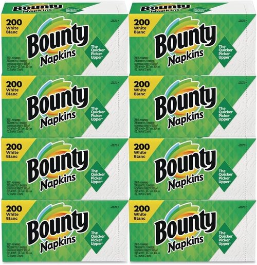 Bounty Quilted Napkins - 1-Ply, White, 12.1" x 12", 200 Count | 8 Packs Per Carton