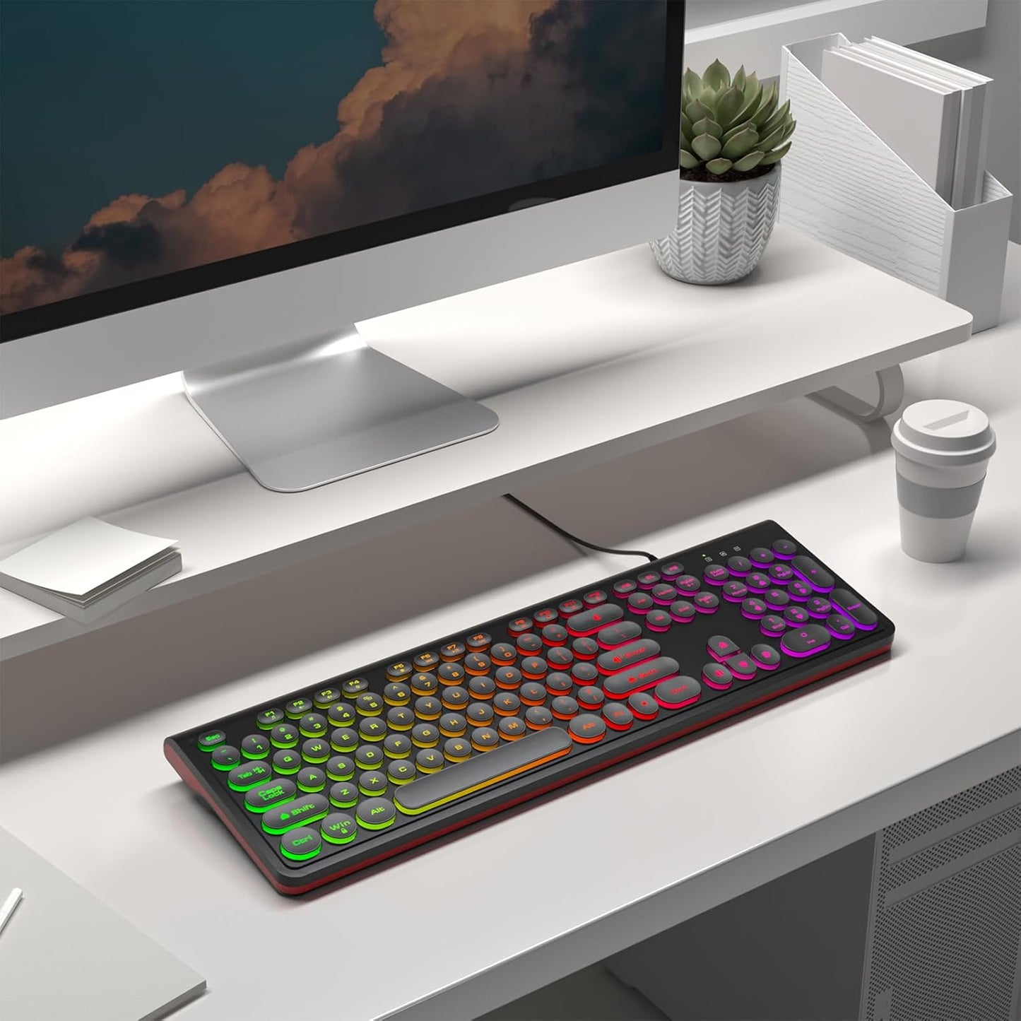 Dilter 7 8 10 11 USB Wired Computer Keyboard with Backlit - Full Size Office Keyboard with Number Pad, Caps Indicators