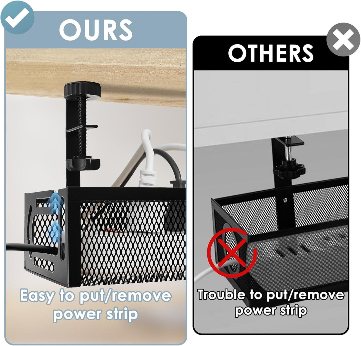 Mzmaxy 25'' Cable Management, Cable Management Under Desk No Drill, Metal Cord Organizer with Clamp for Standing Desk