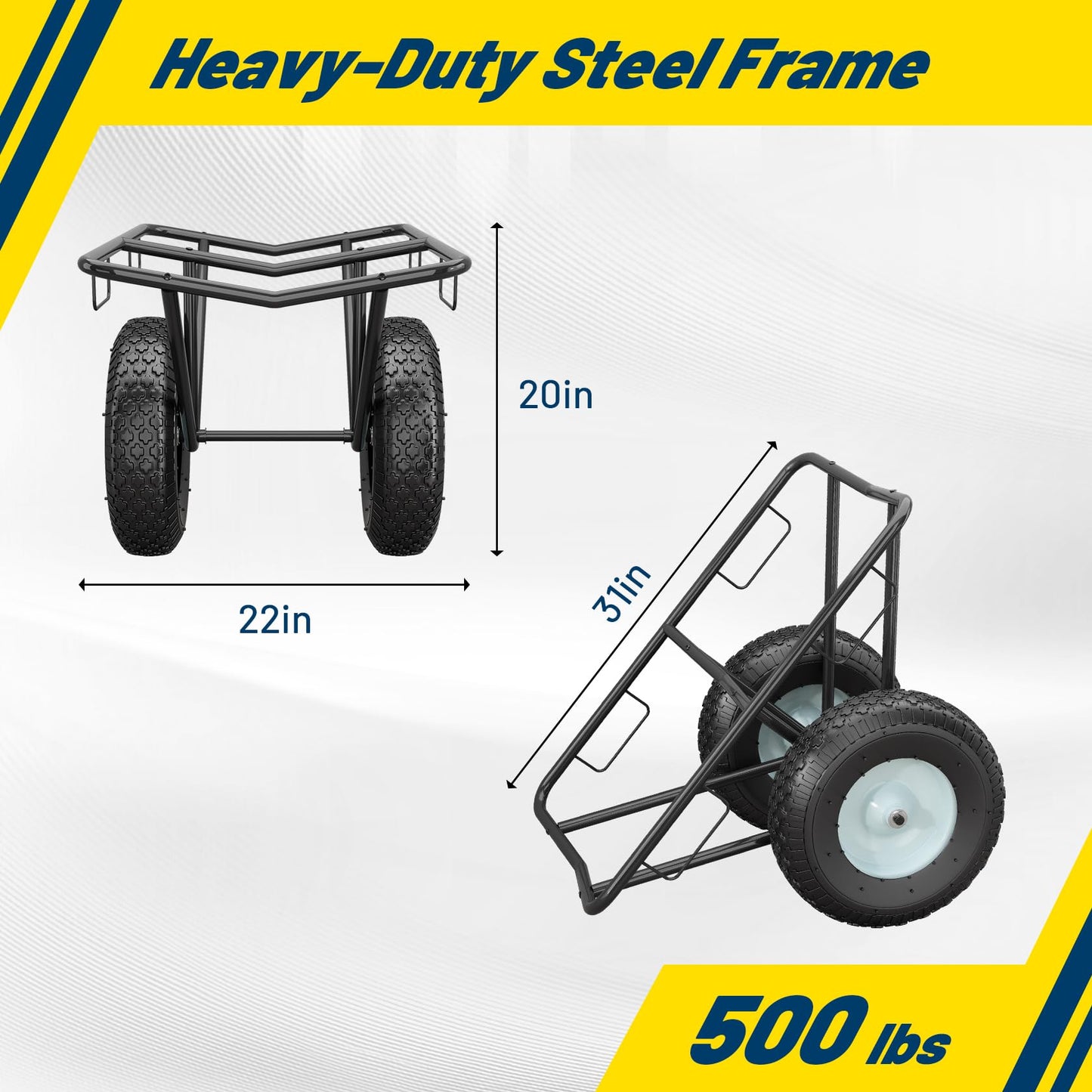 Hymula Heavy-Duty Carpet Dolly with Pneumatic Wheels, Steel V-Cradle Roll Carrier, 500 lb Capacity Portable Floor Roller Cart for Carpet, Lumber, Pipes & Large Material Rolls,for Warehouses, Stores
