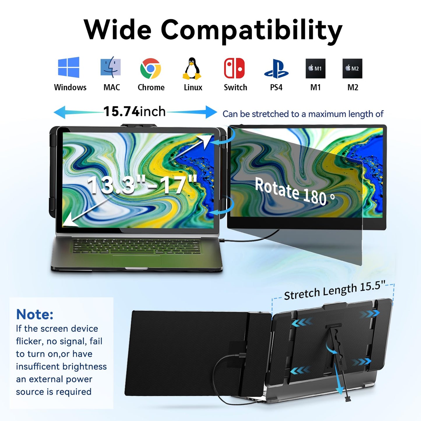 Laptop Screen Extender, 14” Portable Moniter for Laptop, 1080P FHD Dual Monitor for 13"-17" Laptops, Second Extended Computer Monitor for Travel Work, Compatible with Windows Mac Android Switch PS