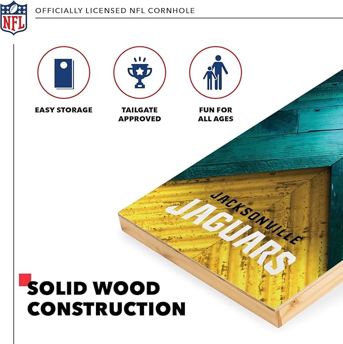 NFL Football 2' x 4' Regulation Size Solid Wood Cornhole Set with Direct Print HD Team Graphics Great Gift for Any Football Fan! Bean Bag Toss Family Outdoor Game