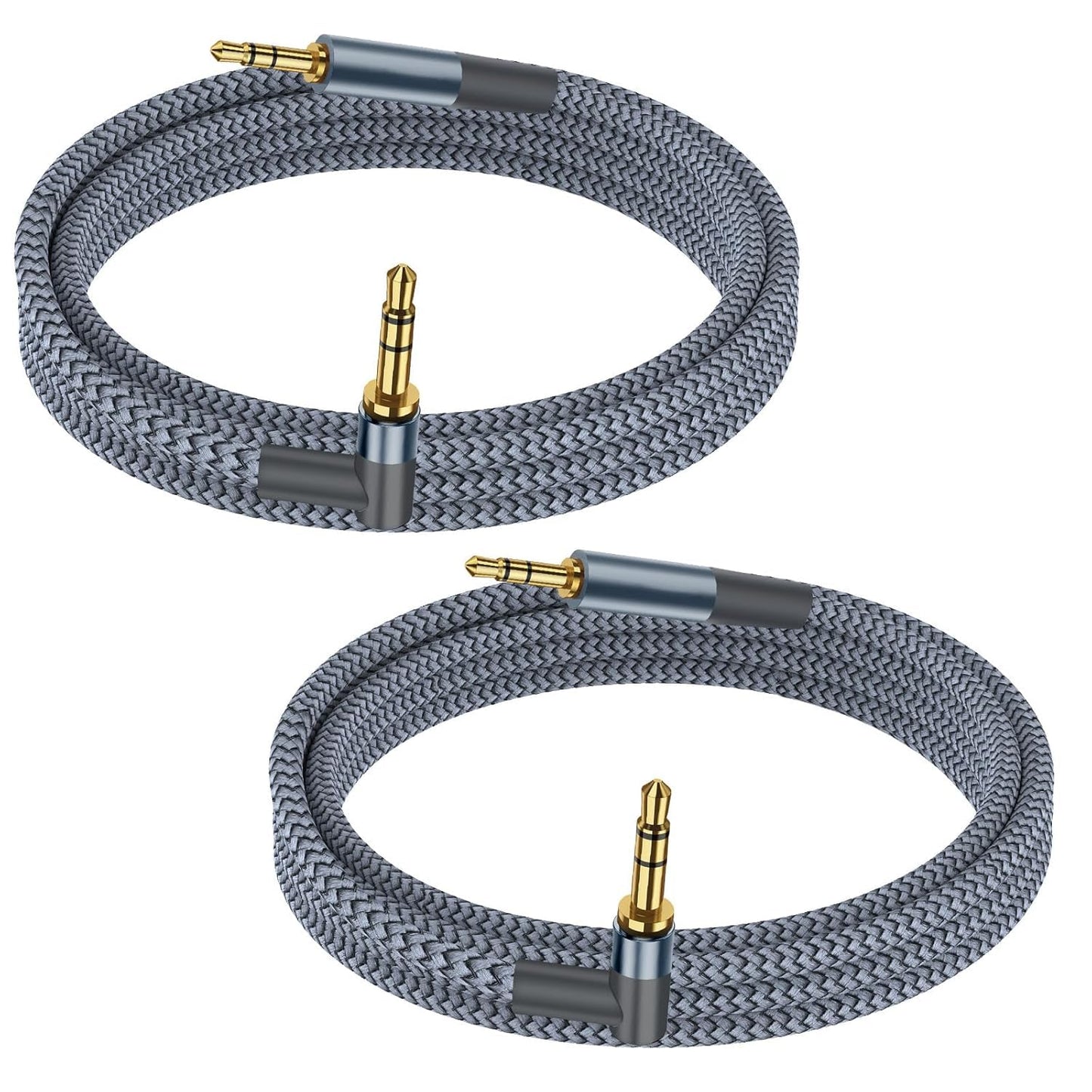 3.5mm 90 3.5mm (2 PACK 3.94FT/1.2M) Aux Cable Cord,Hi-Fi Sound Degree Nylon Braided Male to Male Stereo Aux Cables