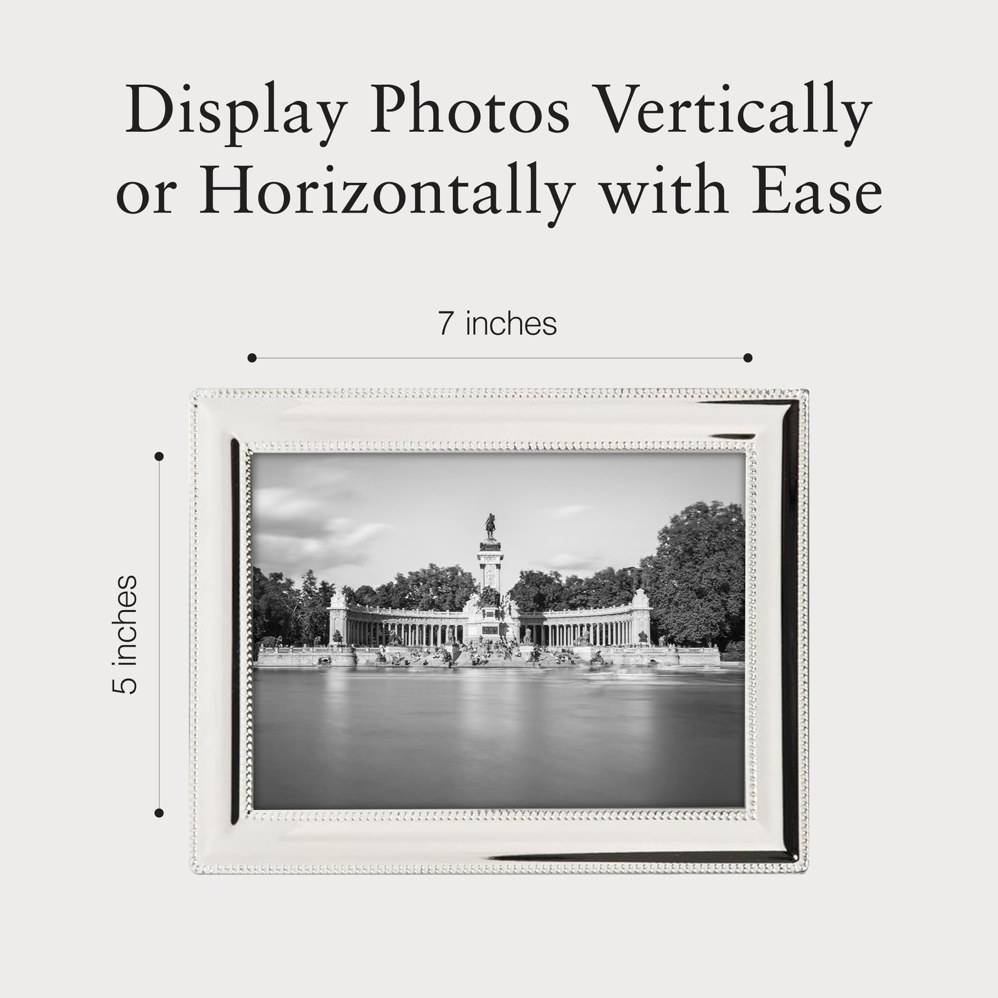 Siena Double Border Bead Silver Picture Frame, Tarnish Resistant Finish, Perfect Photo Frame for any End Table, Credenza, Shelf, or Nightstand, Silver 5x7