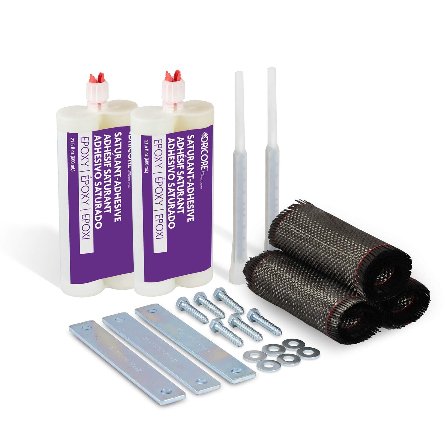 DRICORE PRO Concrete Repair Foundation Wall Repair Kit, 8' | Best Eight Foot All in One Epoxy and Carbon Fiber Pack for Reinforcing Bowing Foundations, Walls, Basements, Cement, Crawlspace, and More