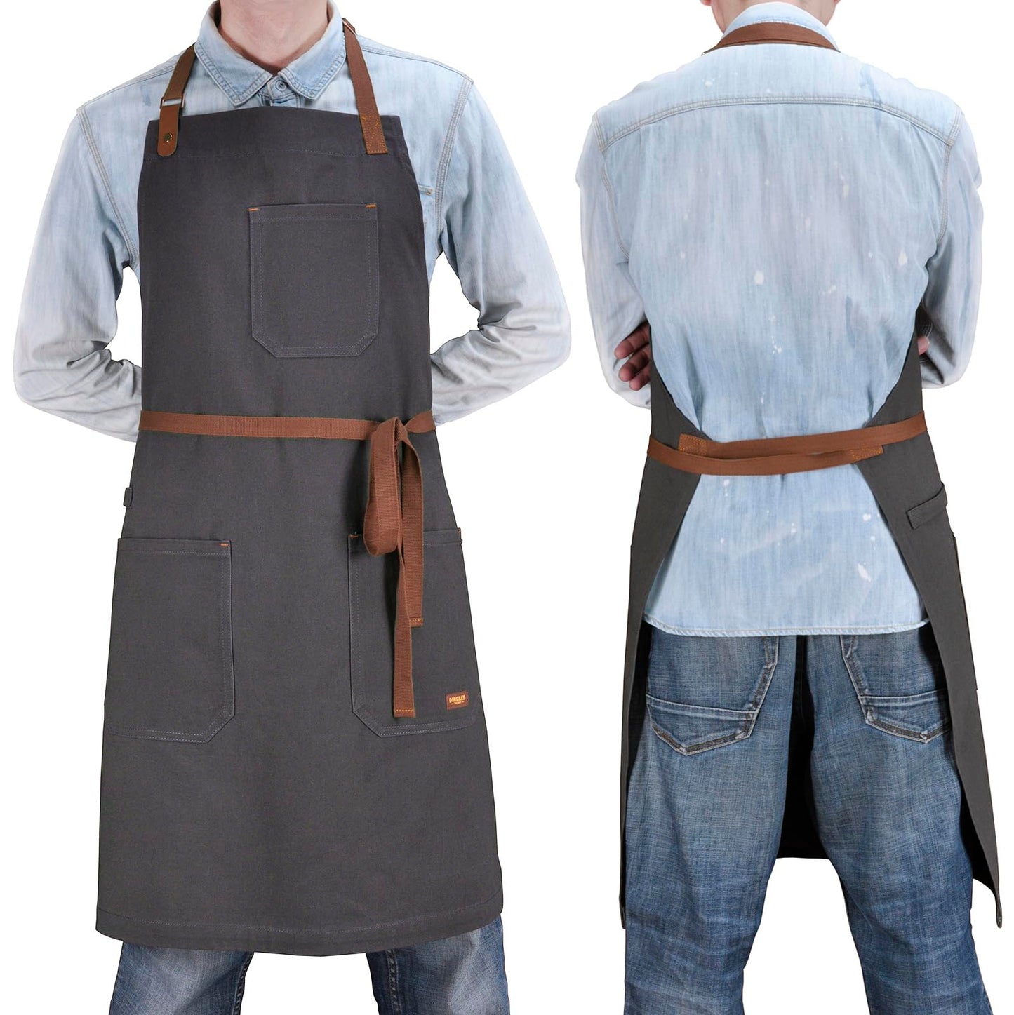 DingSay Trendy Professional Chef Apron for Men Women with Pockets, Bib Apron for Cooking Kitchen Grill BBQ, with Towel Loop and Adjustable Neck Strap (Dark Grey)